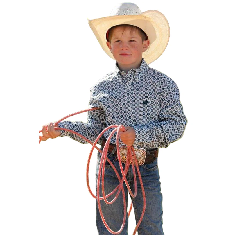Cinch Boys Long Sleeve Medallion Print Shirt - Cream
