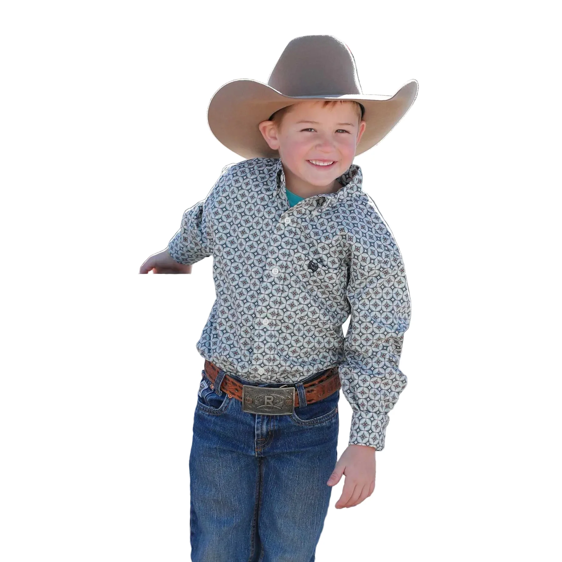 Cinch Boy's Long Sleeve Print Shirt - Cream