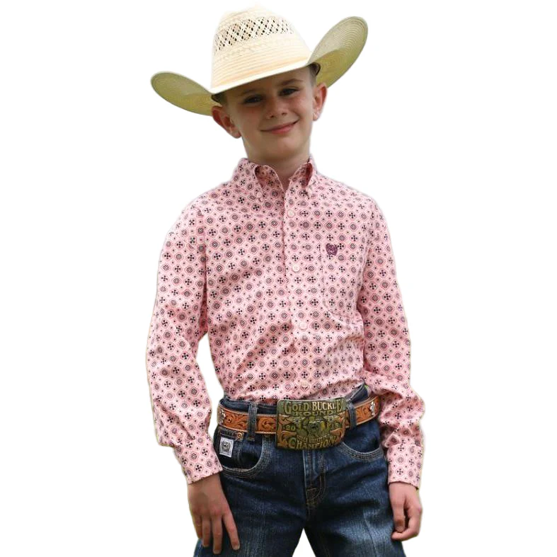 Cinch Boys Long Sleeve Print Western Shirt - Pink