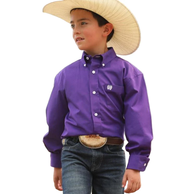 Cinch Boys Long Sleeve Solid Western Shirt - Purple