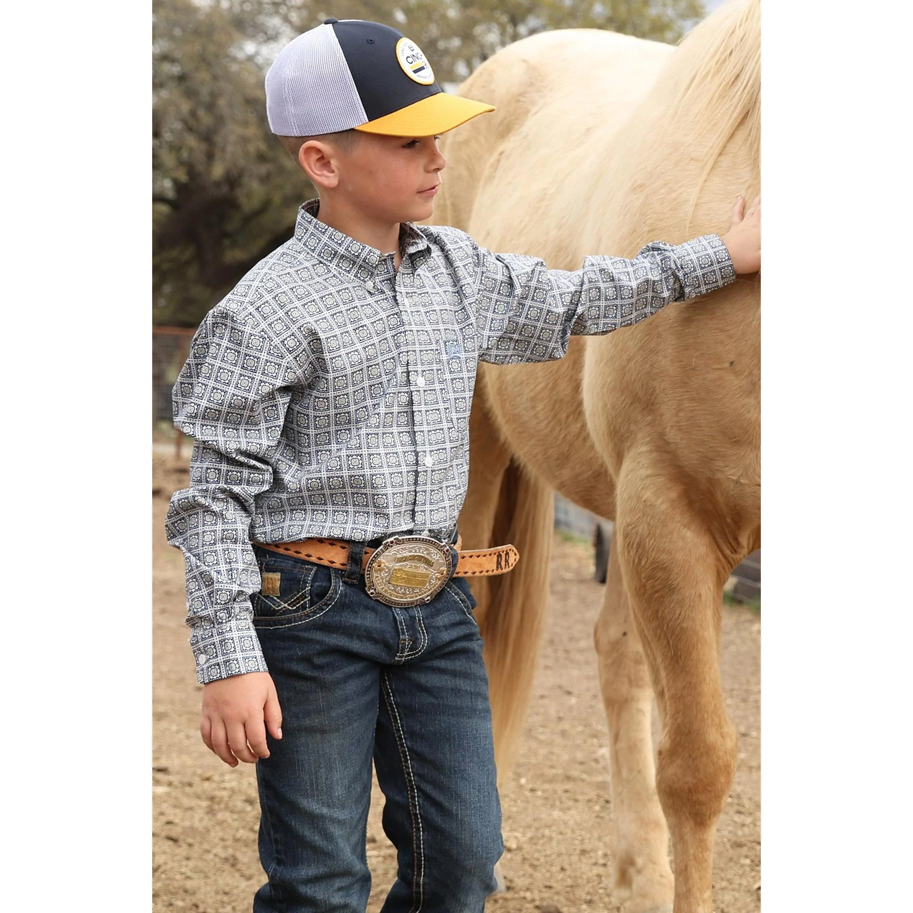Cinch Boy's Long Sleeve Western Shirt - White