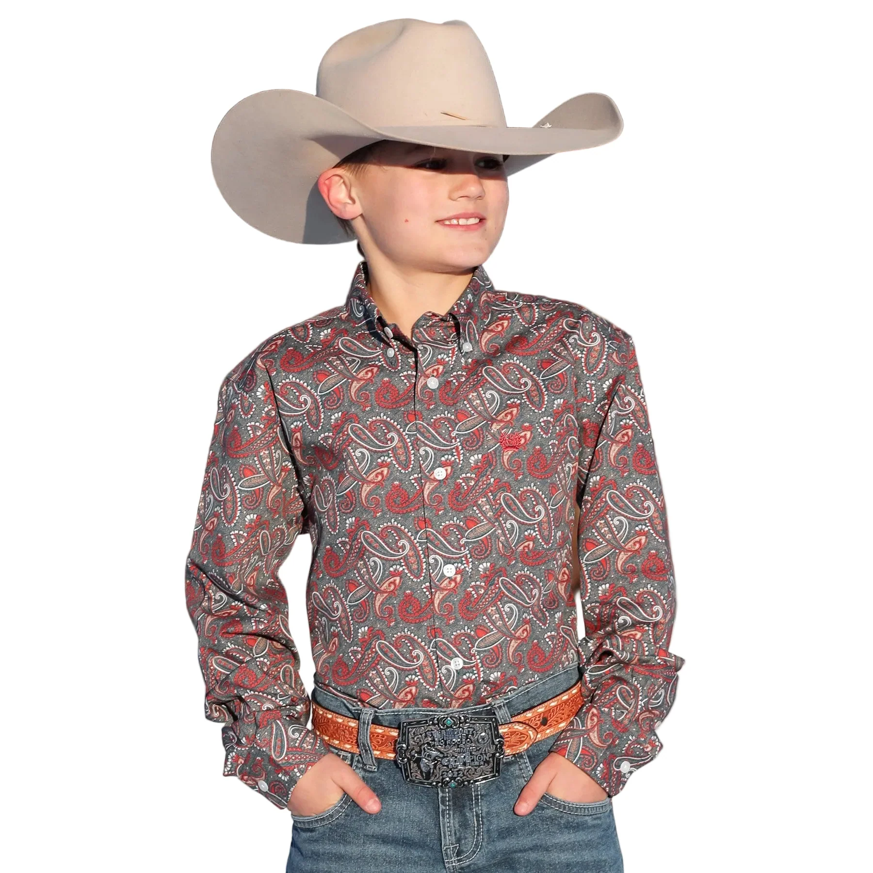 Cinch Boy's LS Print Shirt - Blue