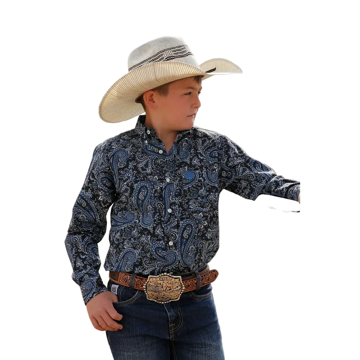 Cinch Boys LS Paisley Print Shirt - Navy