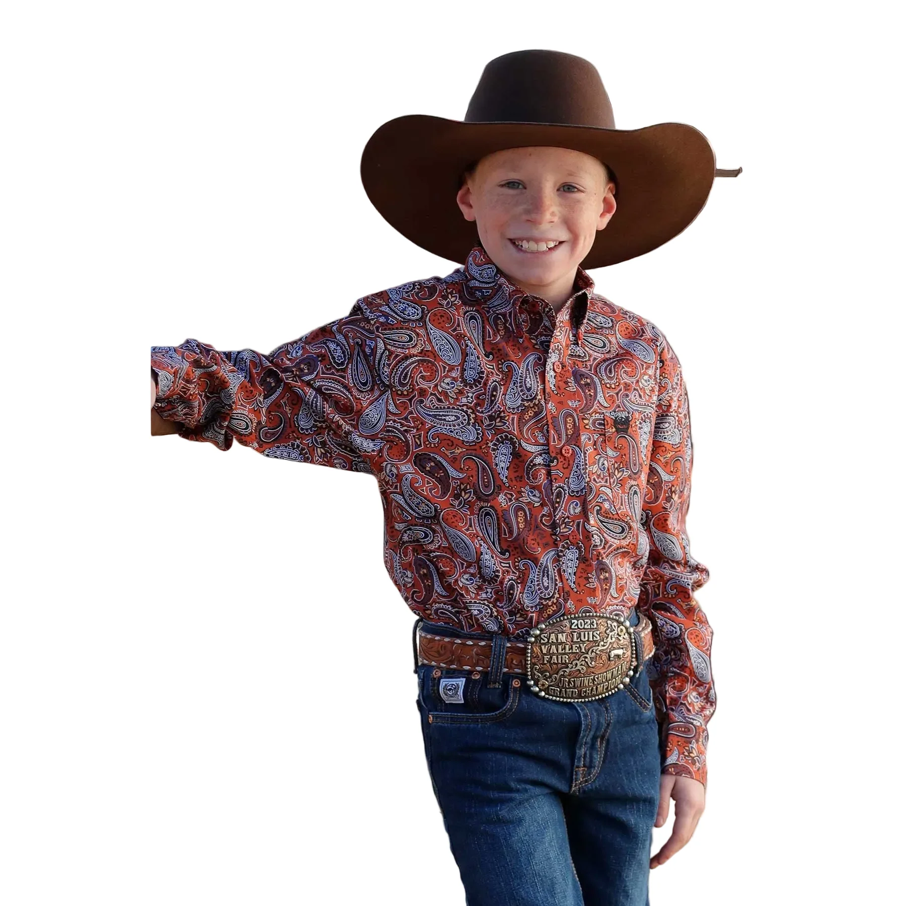 Cinch Boy's Paisley Print Long Sleeve Button Down Western Shirt - Orange
