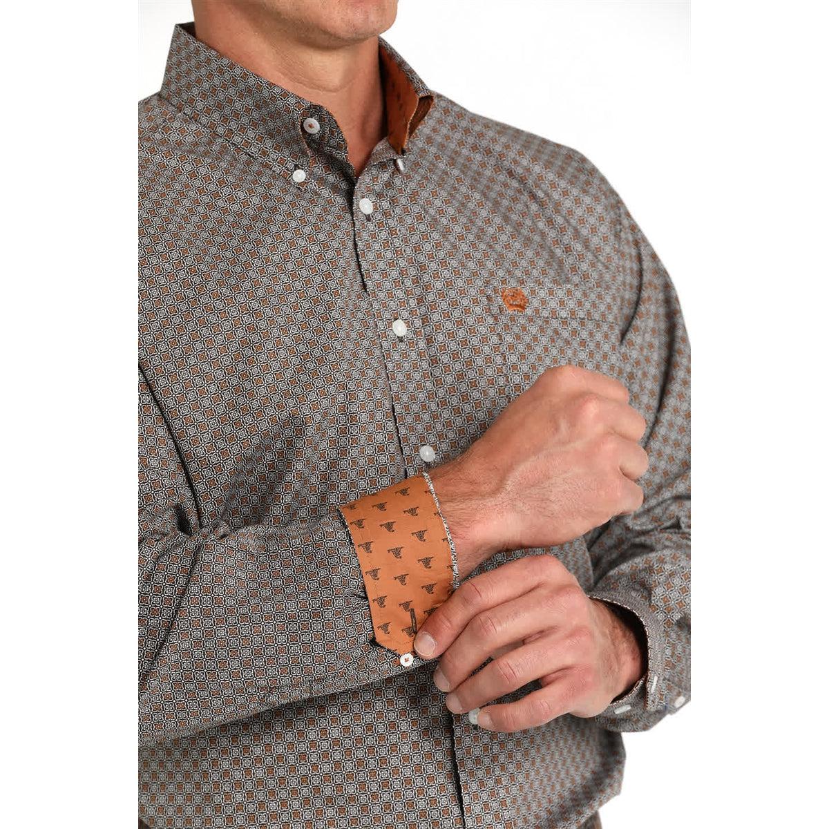 Cinch Classic Fit Long Sleeve Men's Cotton Patterned Shirt - Brown - Image 2