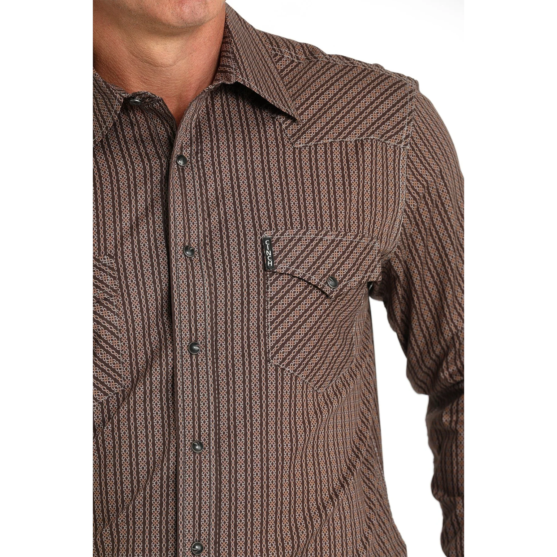Cinch Classic Fit Long Sleeve Men's Cotton Patterned Shirt - Brown - Image 2