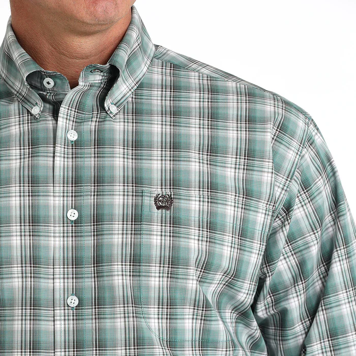 Cinch Classic Fit Long Sleeve Men's Cotton Plaid Shirt -Green - Image 2