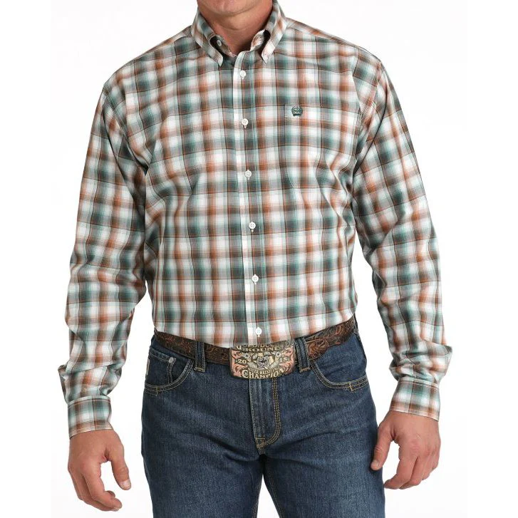 Cinch Classic Fit Long Sleeve Men's Cotton Plaid Shirt - White