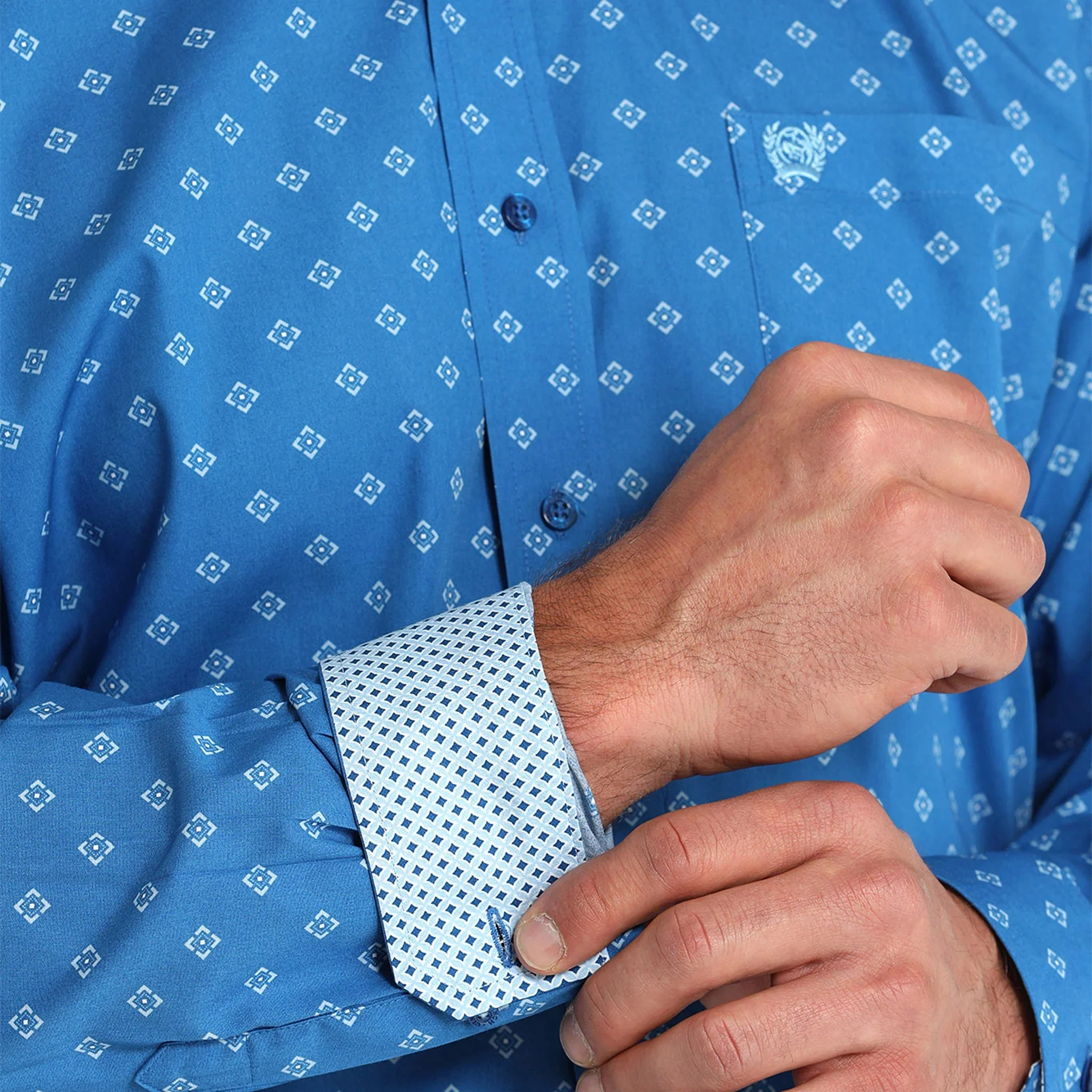 Cinch Classic Fit Long Sleeve Men's Cotton Print Shirt - Royal Blue - Image 2
