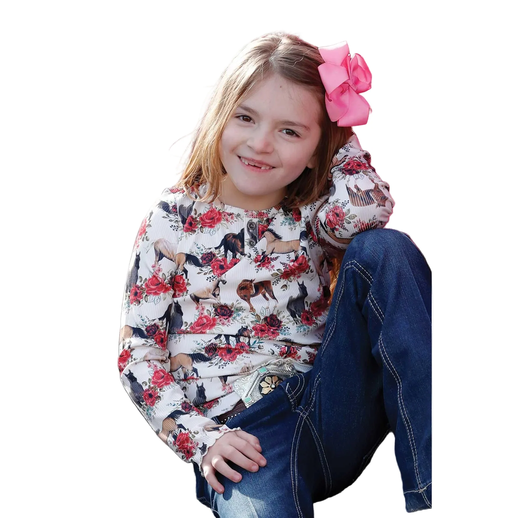 Cinch Girl's Henley Long Sleeve Shirt - White