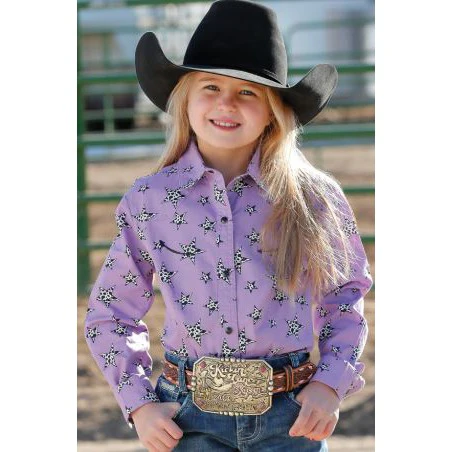 Cinch Girl's Long Sleeve Button-Down Print Shirt- Purple