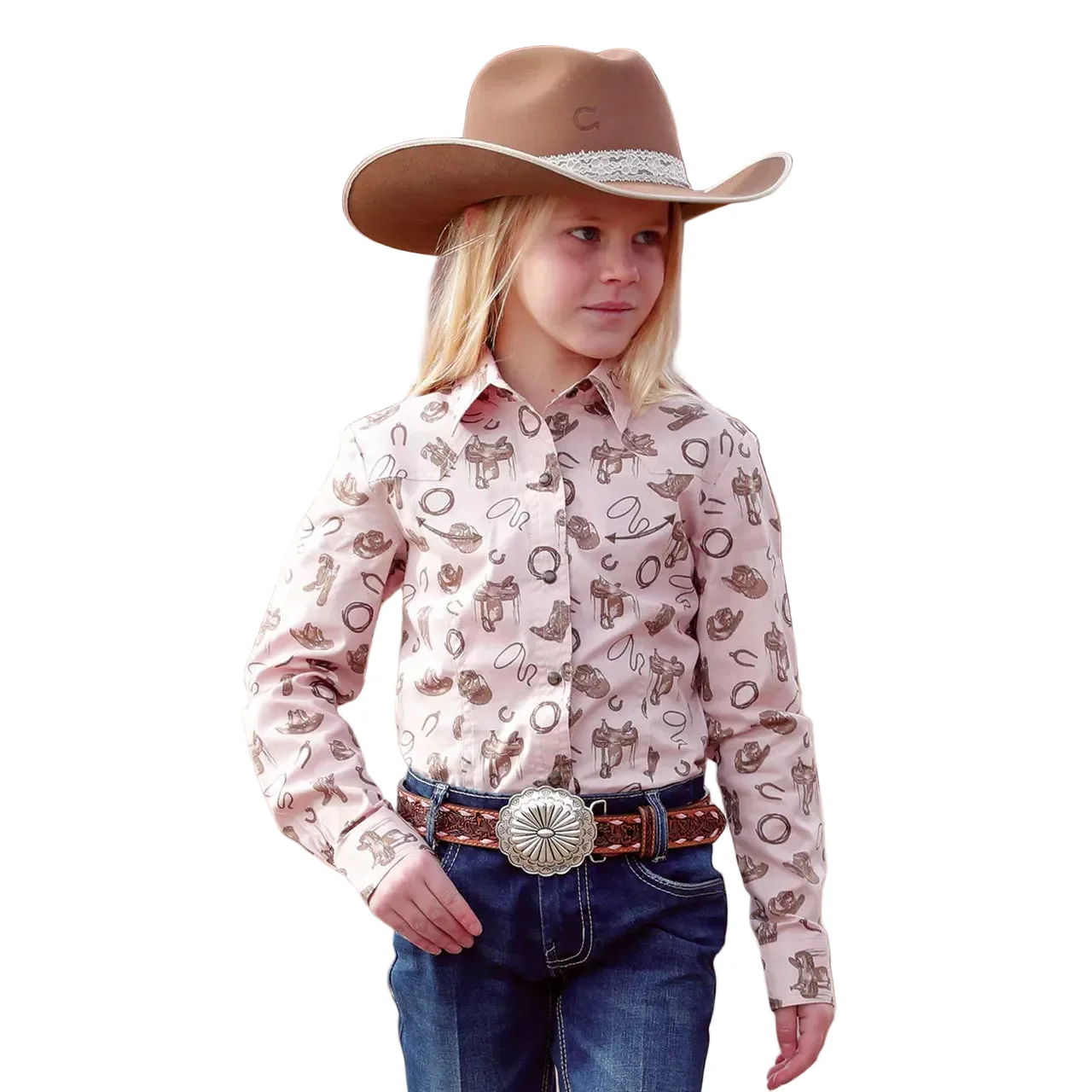 Cinch Girls Long Sleeve Print Button-Down Western Shirt - Pink