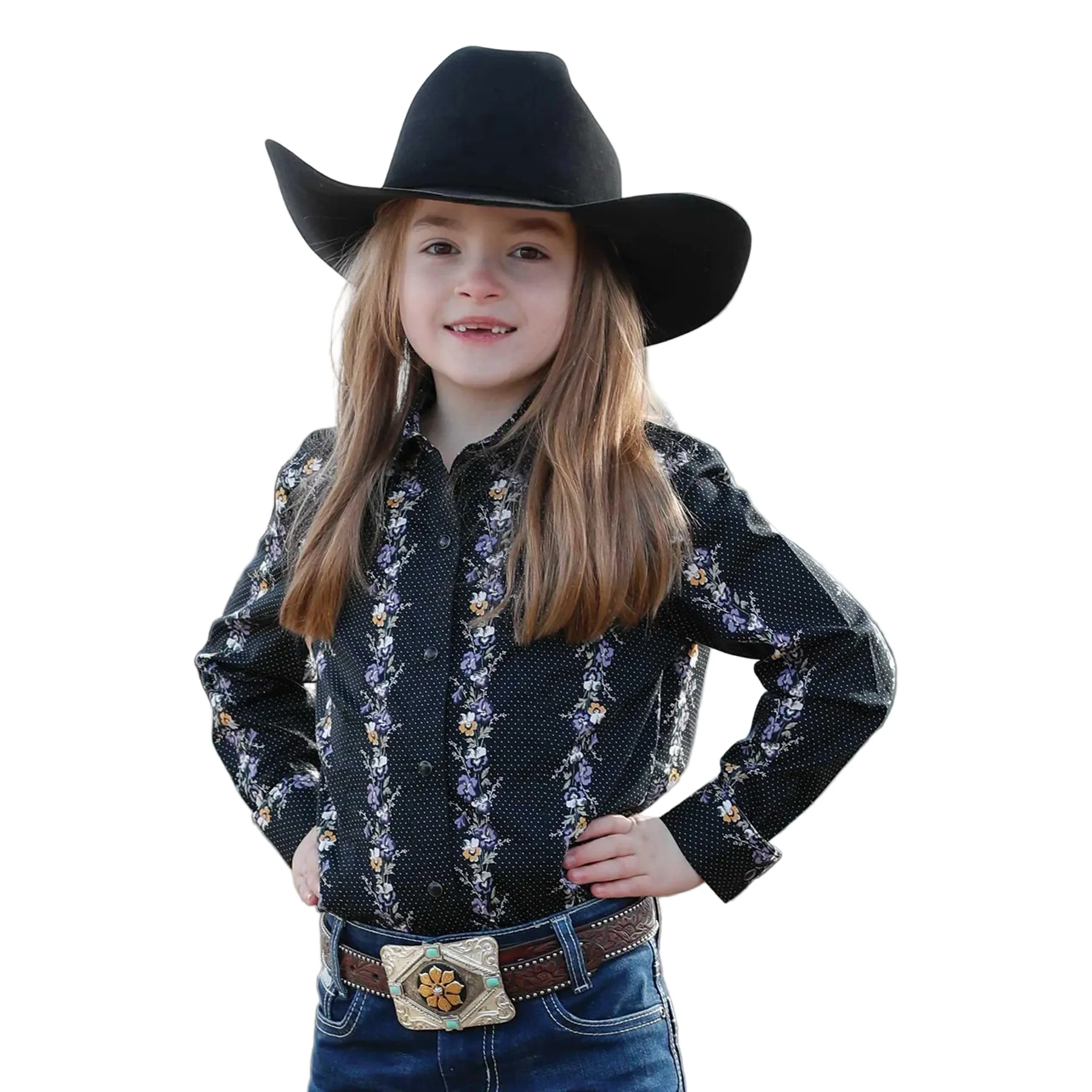 Cinch Girl's Long Sleeve Print Shirt - Black