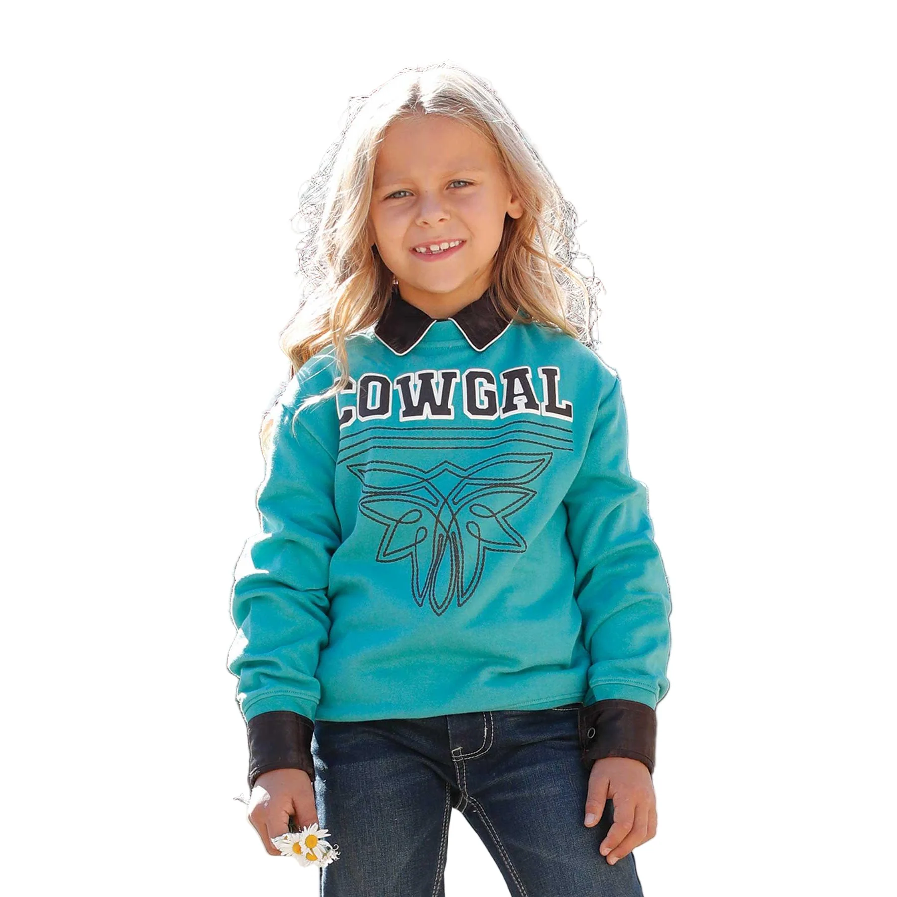 Cinch Girl's Long Sleeve Sweatshirt- Turquoise