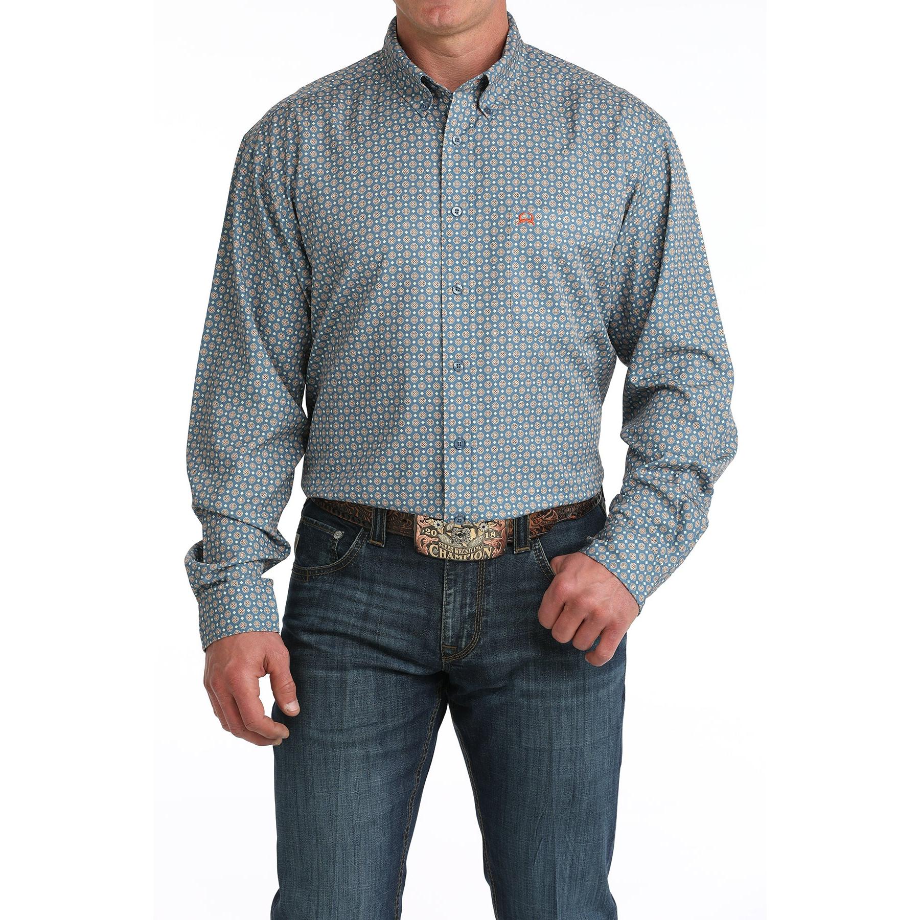 Cinch Men's Long Sleeve Arenaflex Pattern Western Shirt -Blue