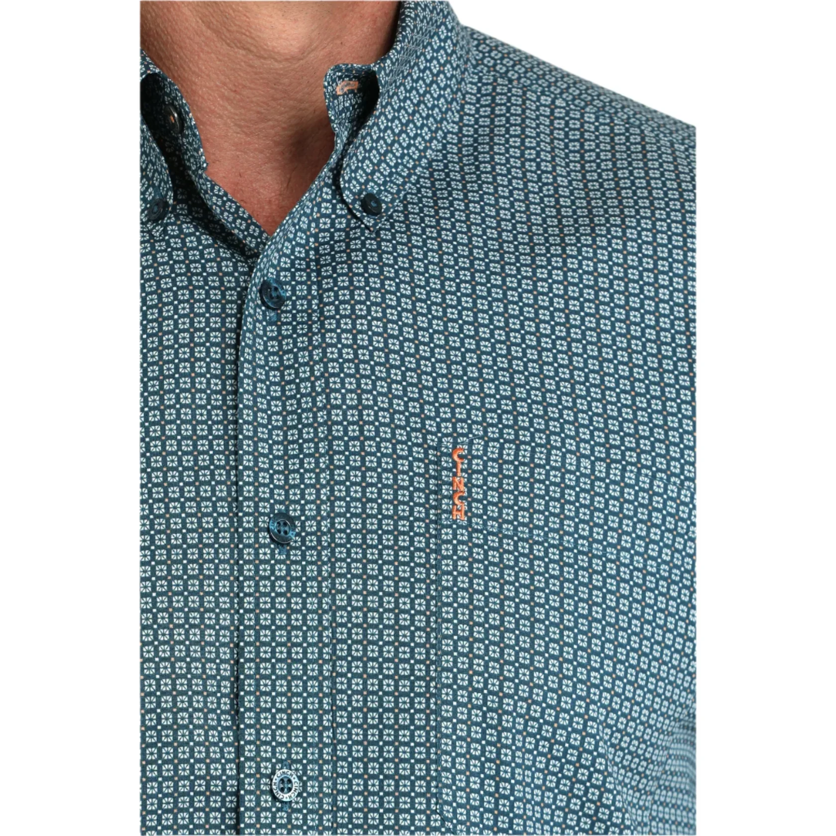 Cinch Men's Long Sleeve Button Down Geo Print Shirt - Teal - Image 2