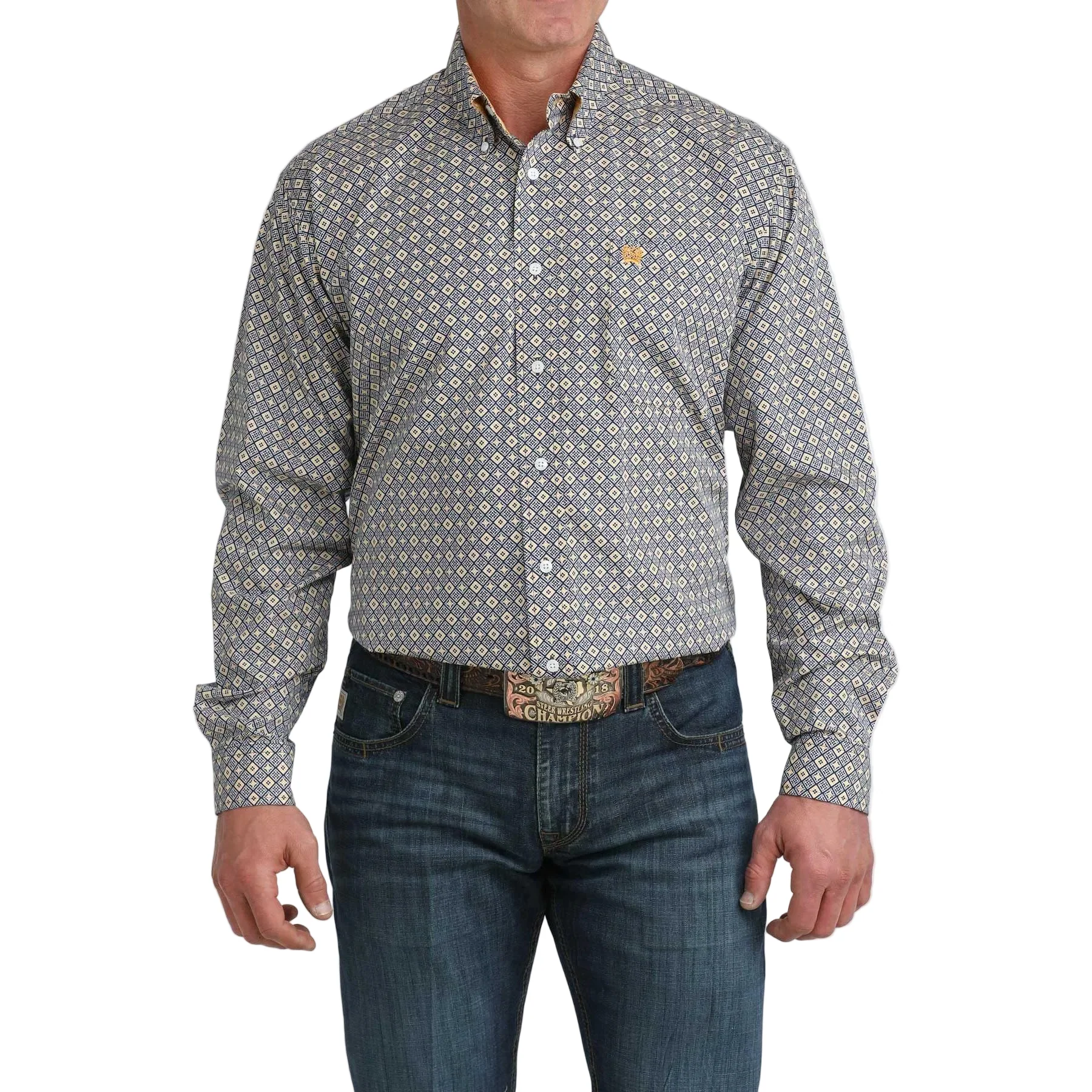 Cinch Men's Long Sleeve Geometric Pattern Shirt- Royal Blue