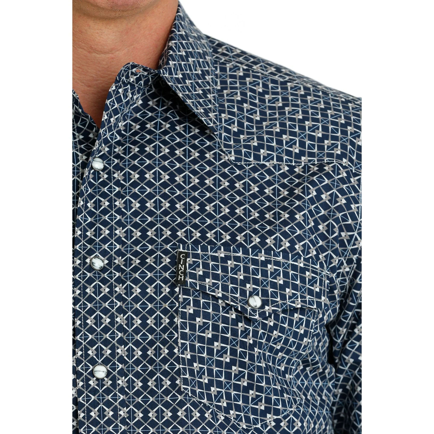 Cinch Men's Long Sleeve Modern Fit Geometric Print Snap Shirt - Navy - Image 2
