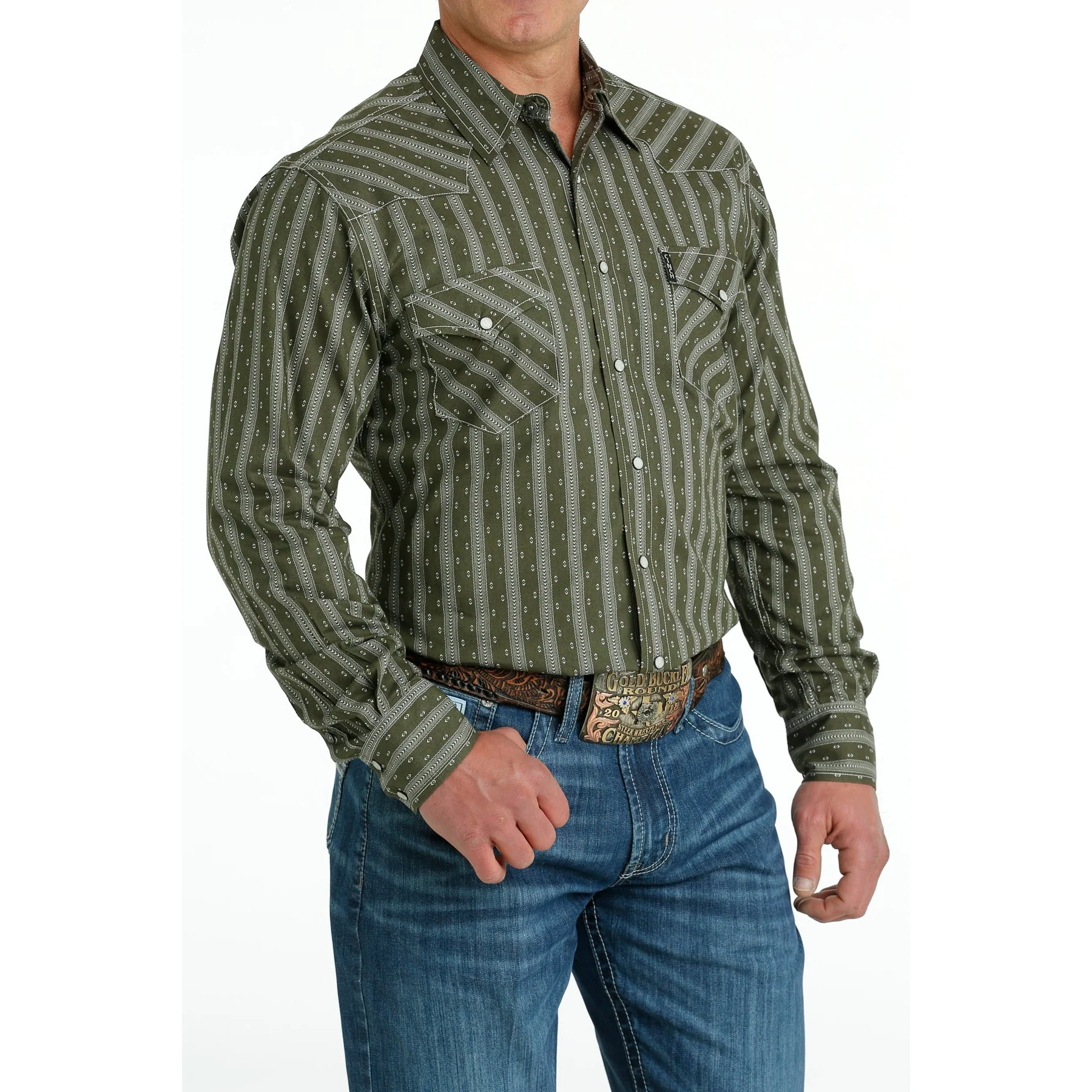 Cinch Men's Long Sleeve Modern Fit Print Shirt - Olive - Image 3