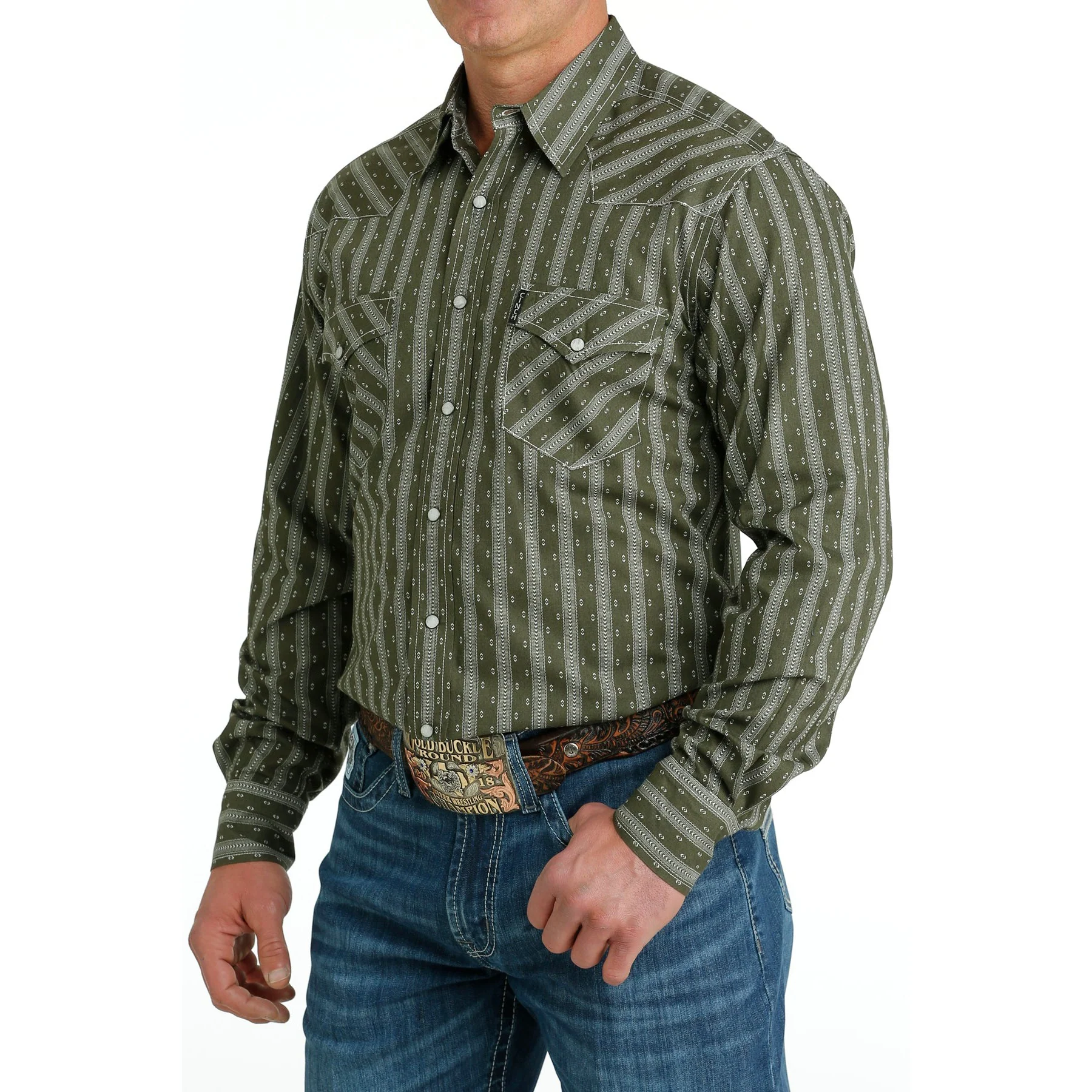 Cinch Men's Long Sleeve Modern Fit Print Shirt - Olive - Image 4