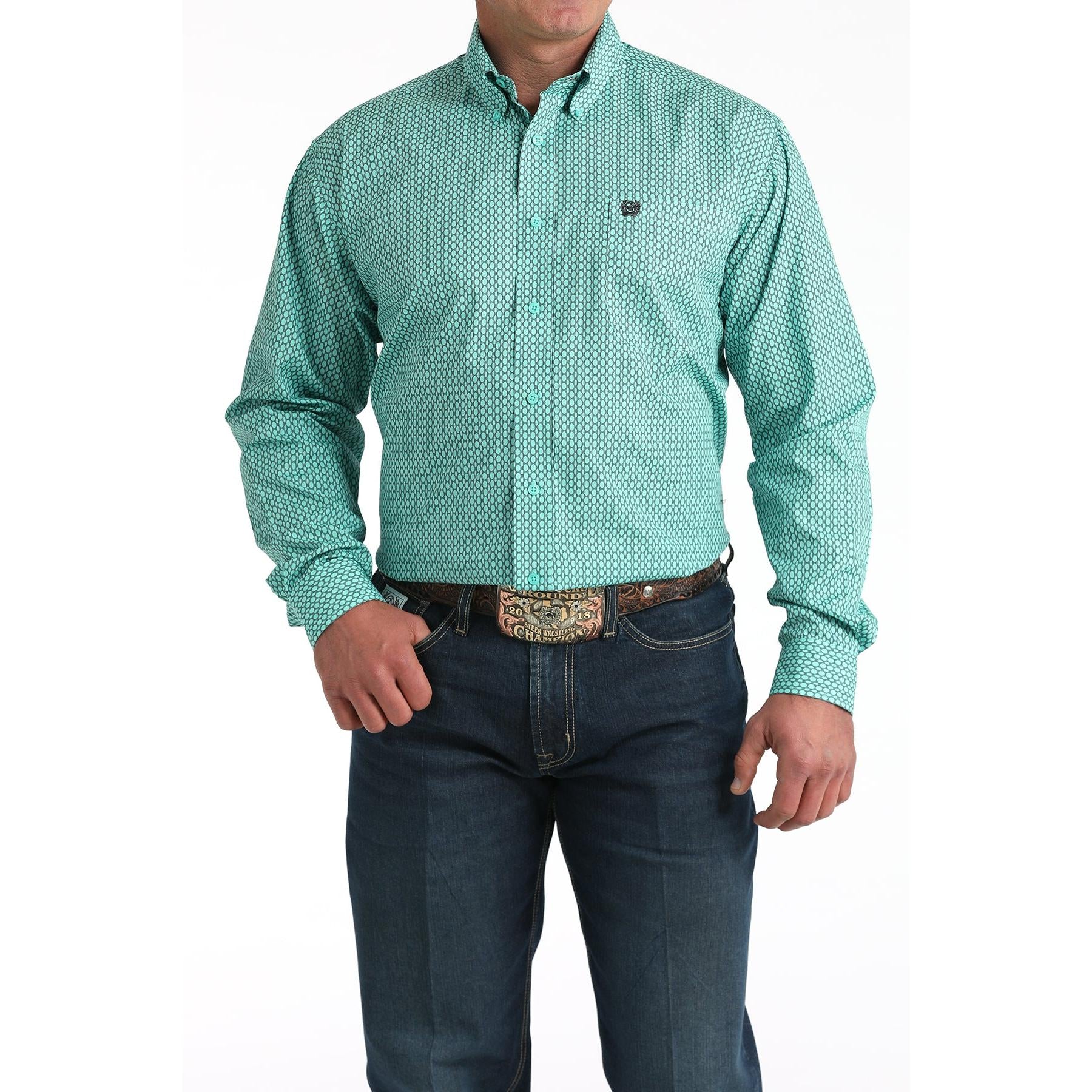 Cinch Men's Long Sleeve Patterned Western Shirt- Blue