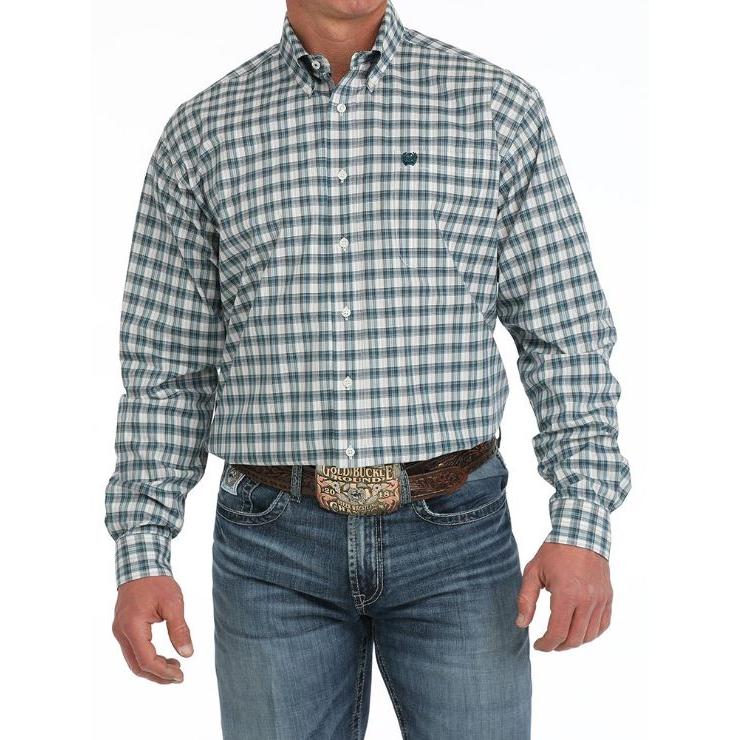 Cinch Men's Long Sleeve Plaid Button Down Western Shirt- Cream