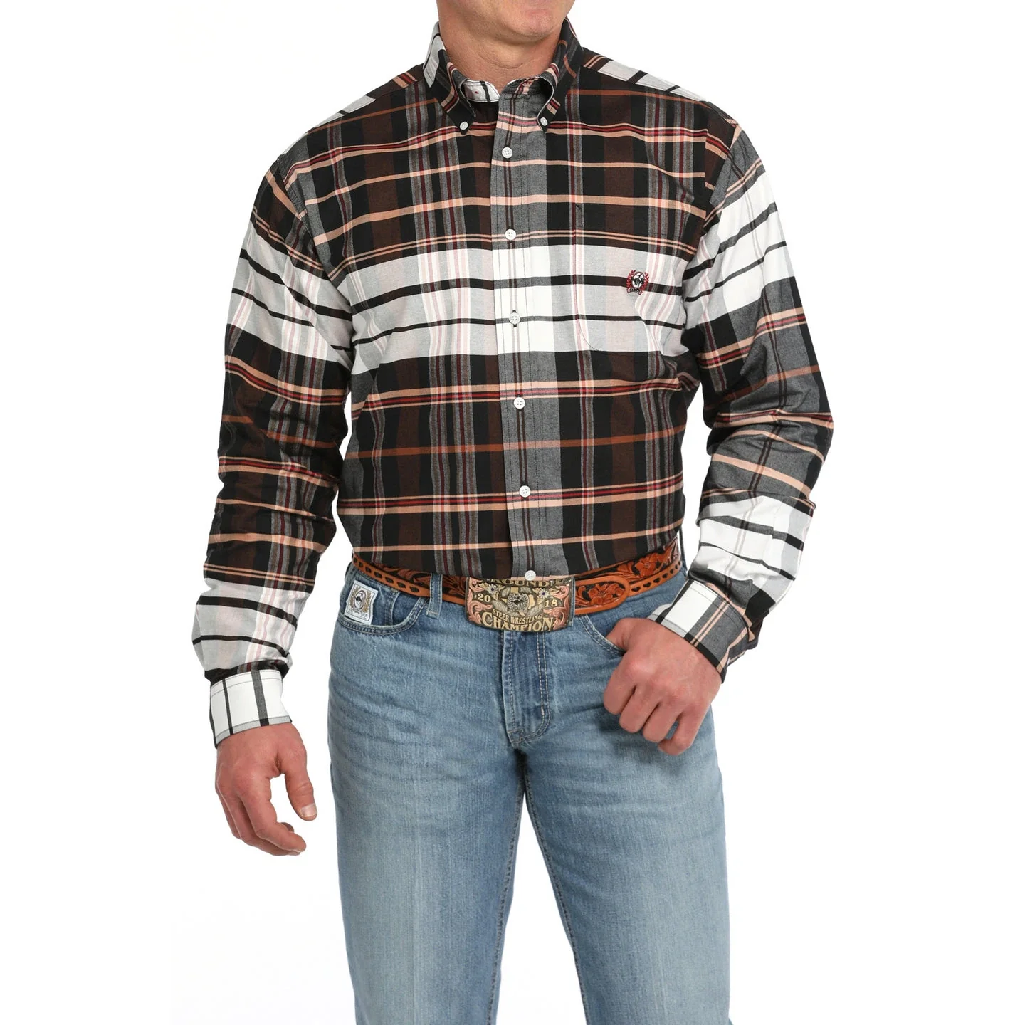 Cinch Men's Long Sleeve Plaid Oxford Shirt - Multi Colour - Image 2