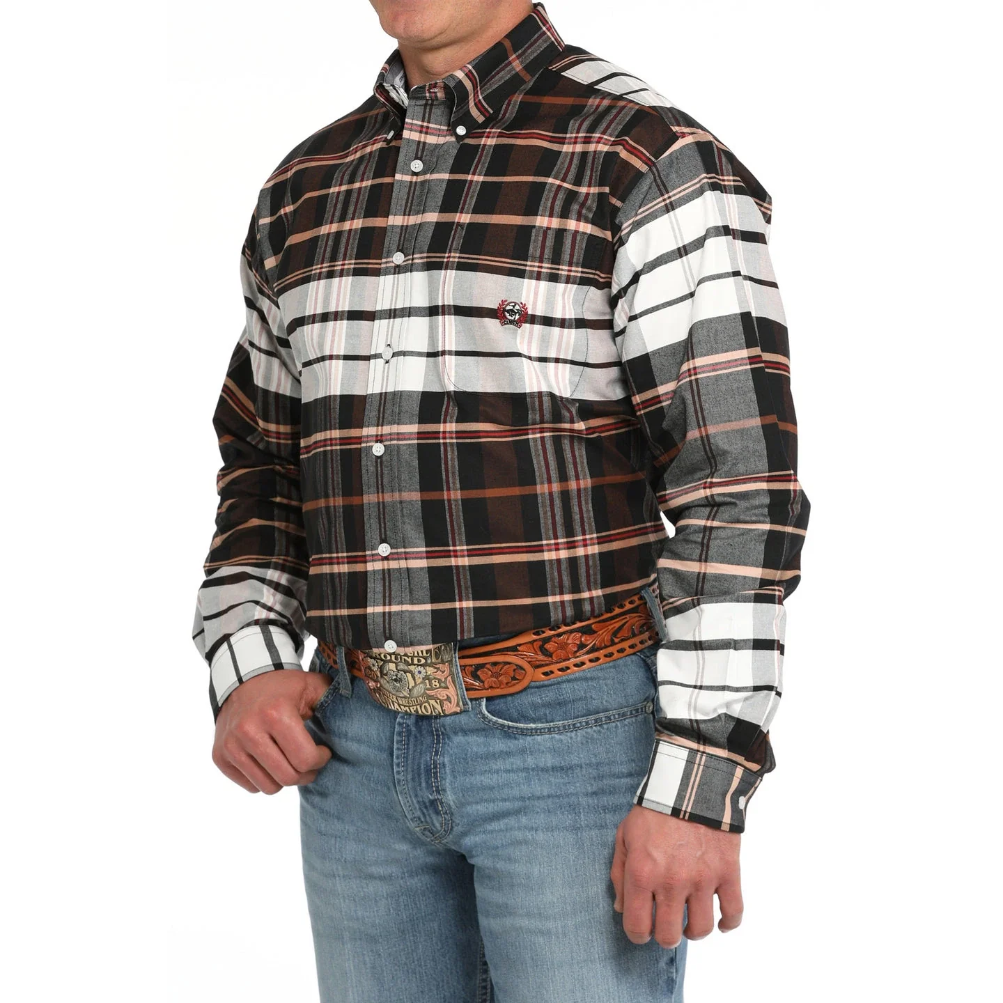 Cinch Men's Long Sleeve Plaid Oxford Shirt - Multi Colour - Image 3