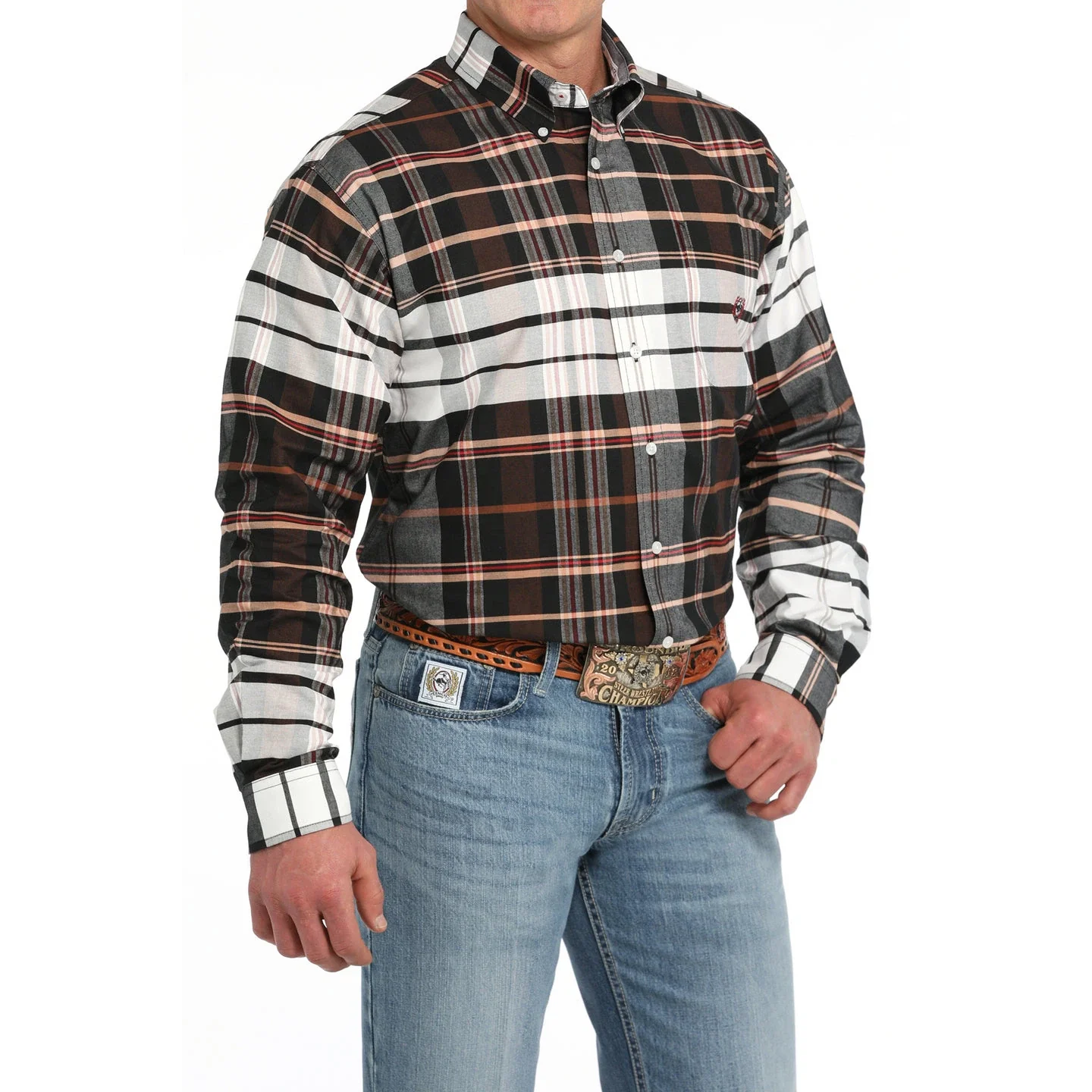 Cinch Men's Long Sleeve Plaid Oxford Shirt - Multi Colour - Image 4