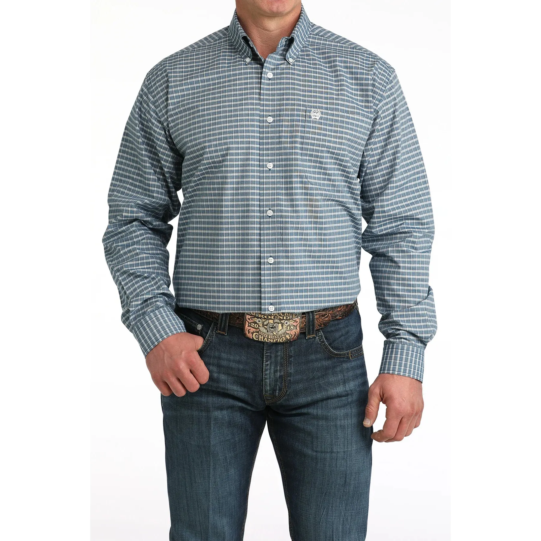 Cinch Men's Long Sleeve Plaid Shirt - Blue
