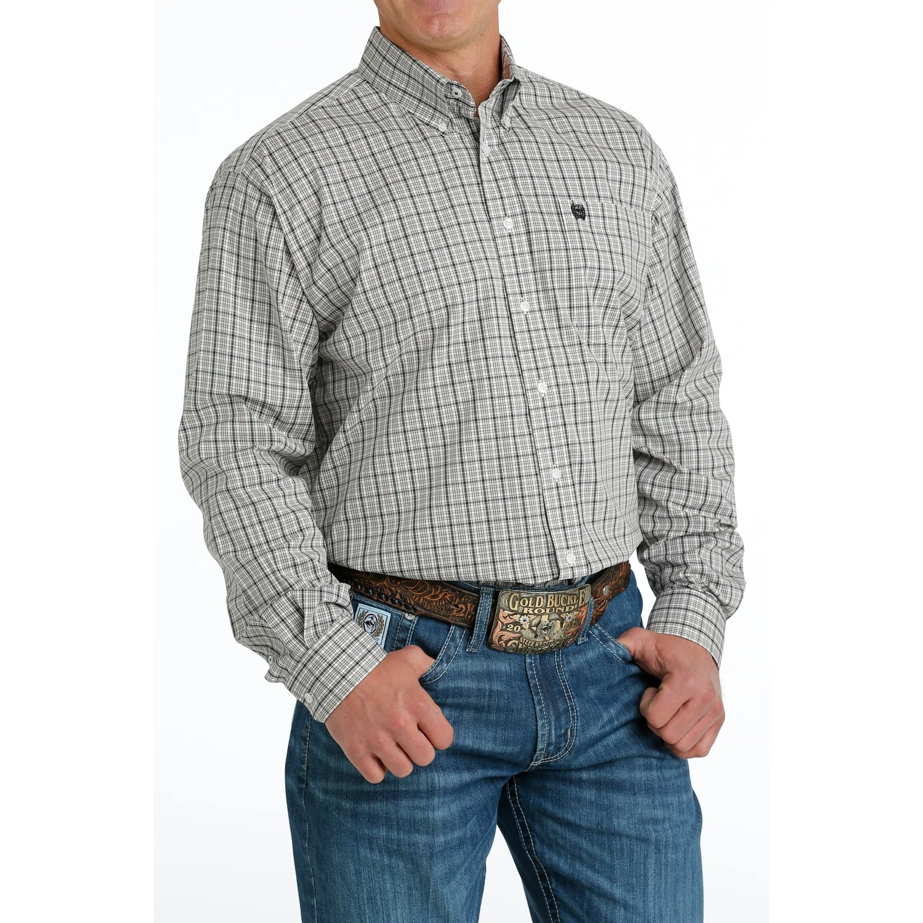 Cinch Men's Long Sleeve Plaid Shirt - White - Image 3
