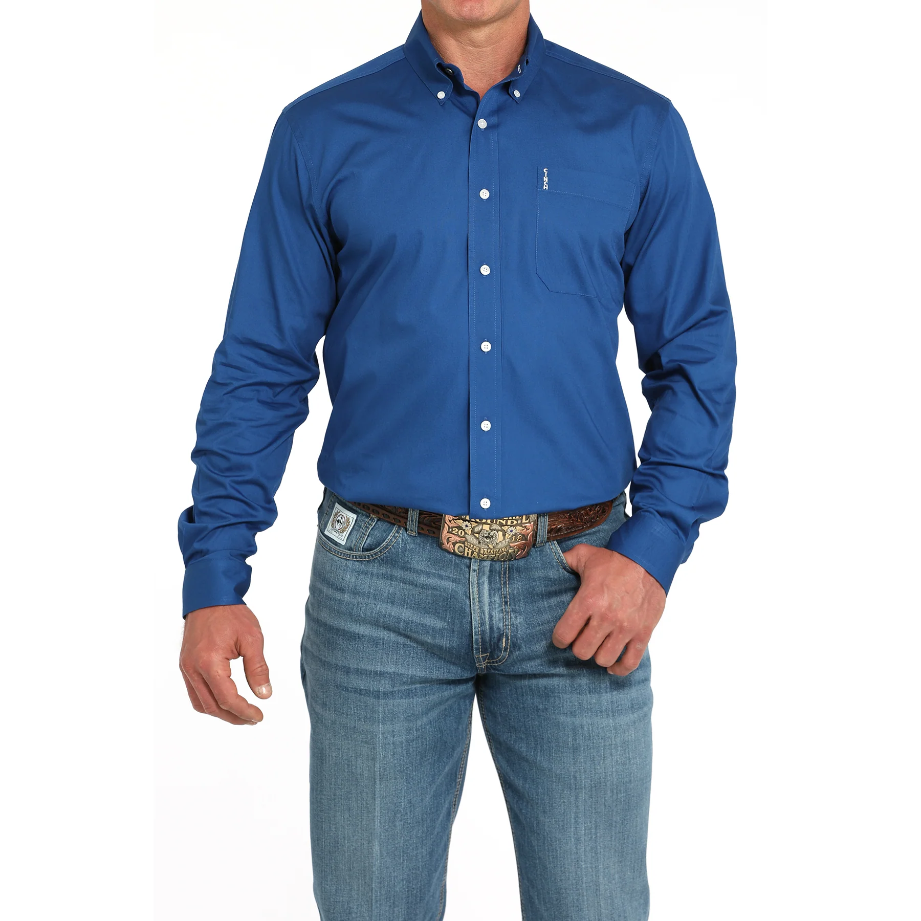 Cinch Men's Long  Sleeve Print Modern Shirt- Royal Blue