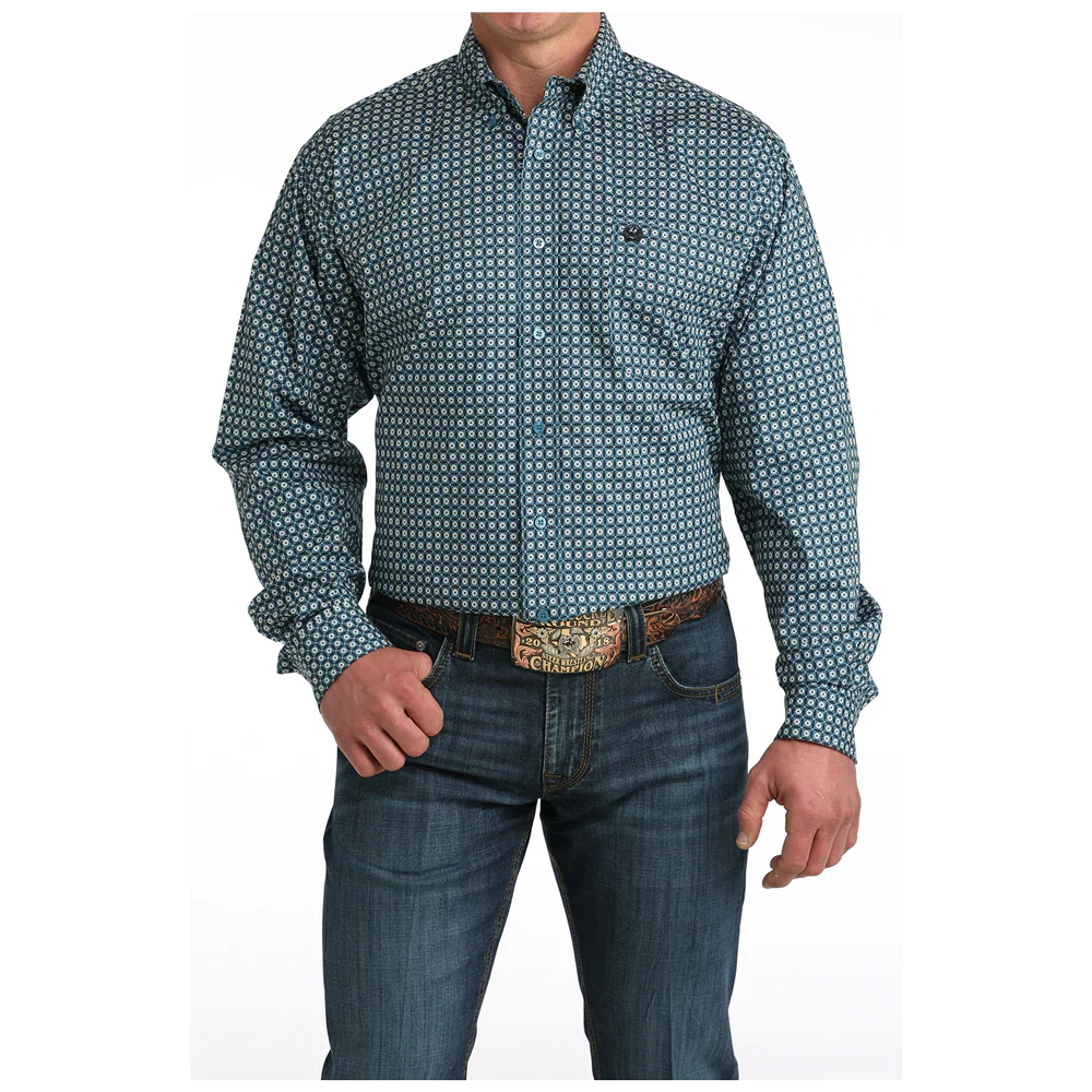 Cinch Men's Long Sleeve Print Shirt - Blue