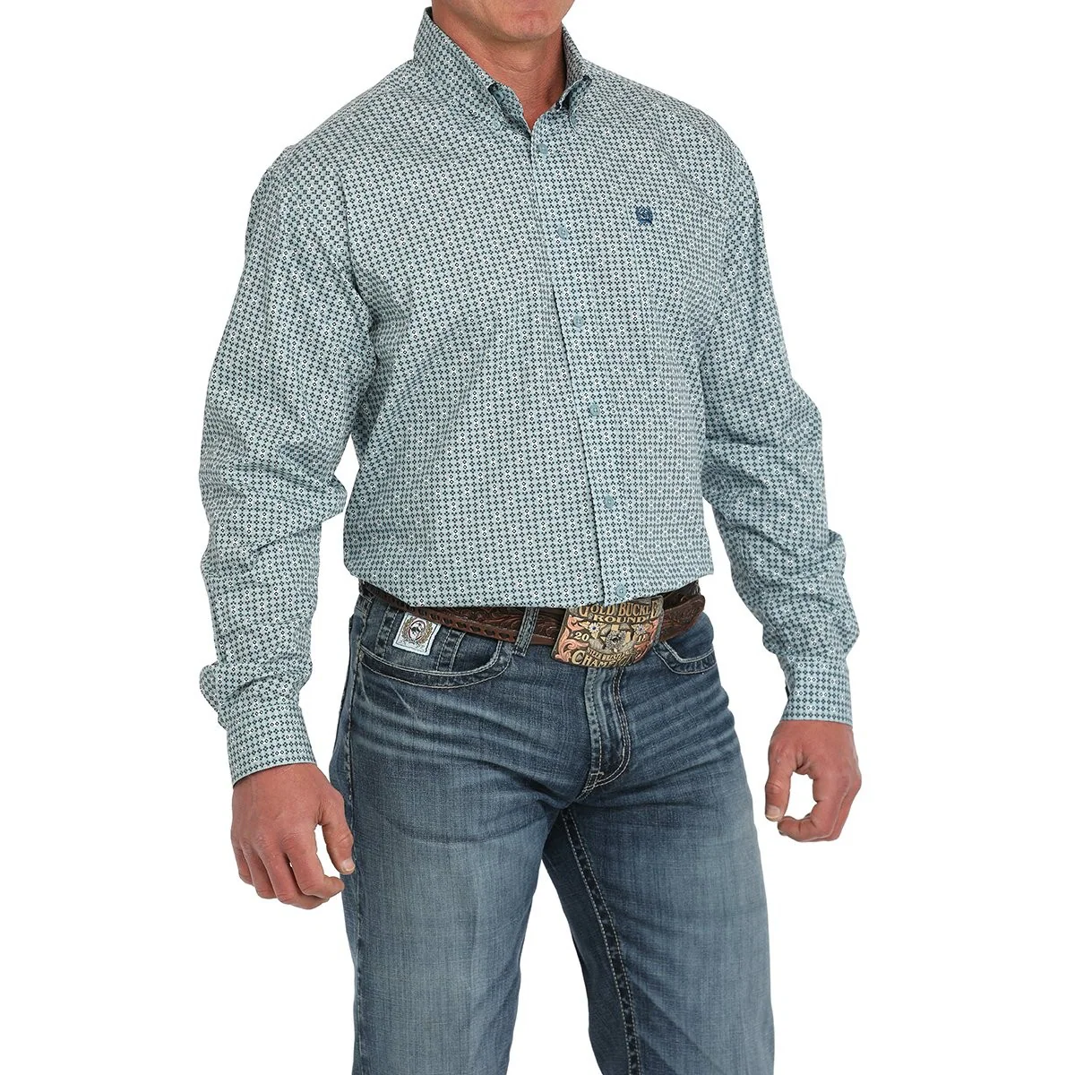 Cinch Men's Long Sleeve Print Shirt- Green