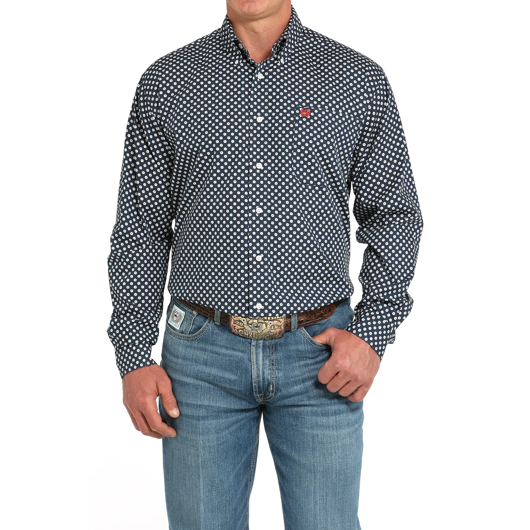 Cinch Men's Long Sleeve Print Shirt-Navy