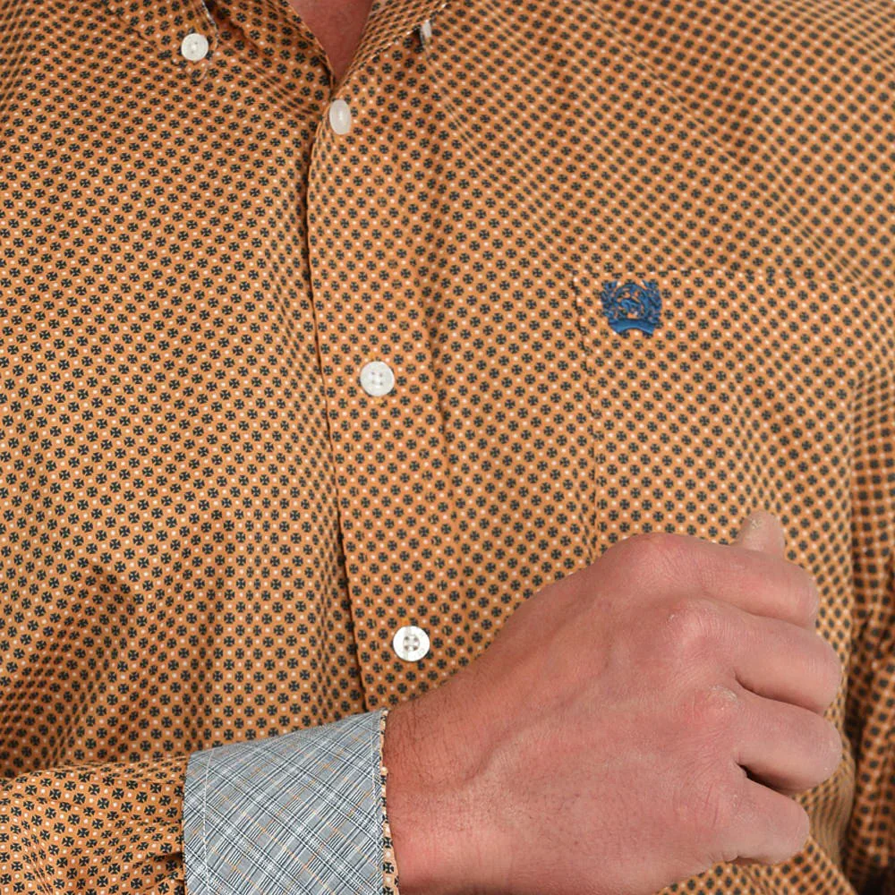 Cinch Men's Long Sleeve Print Shirt- Orange - Image 2