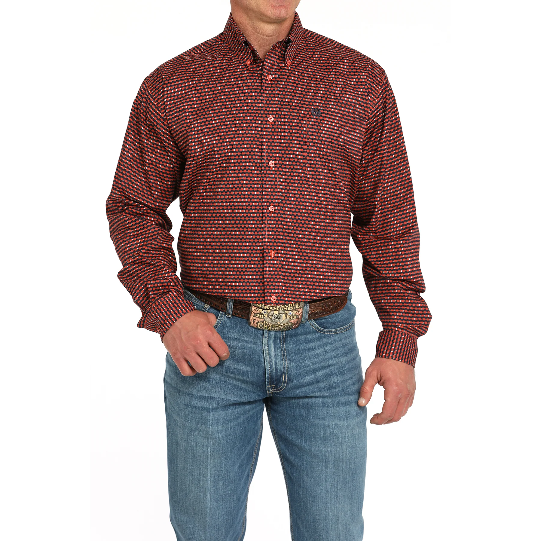 Cinch Men's Long Sleeve Print Shirt-Red