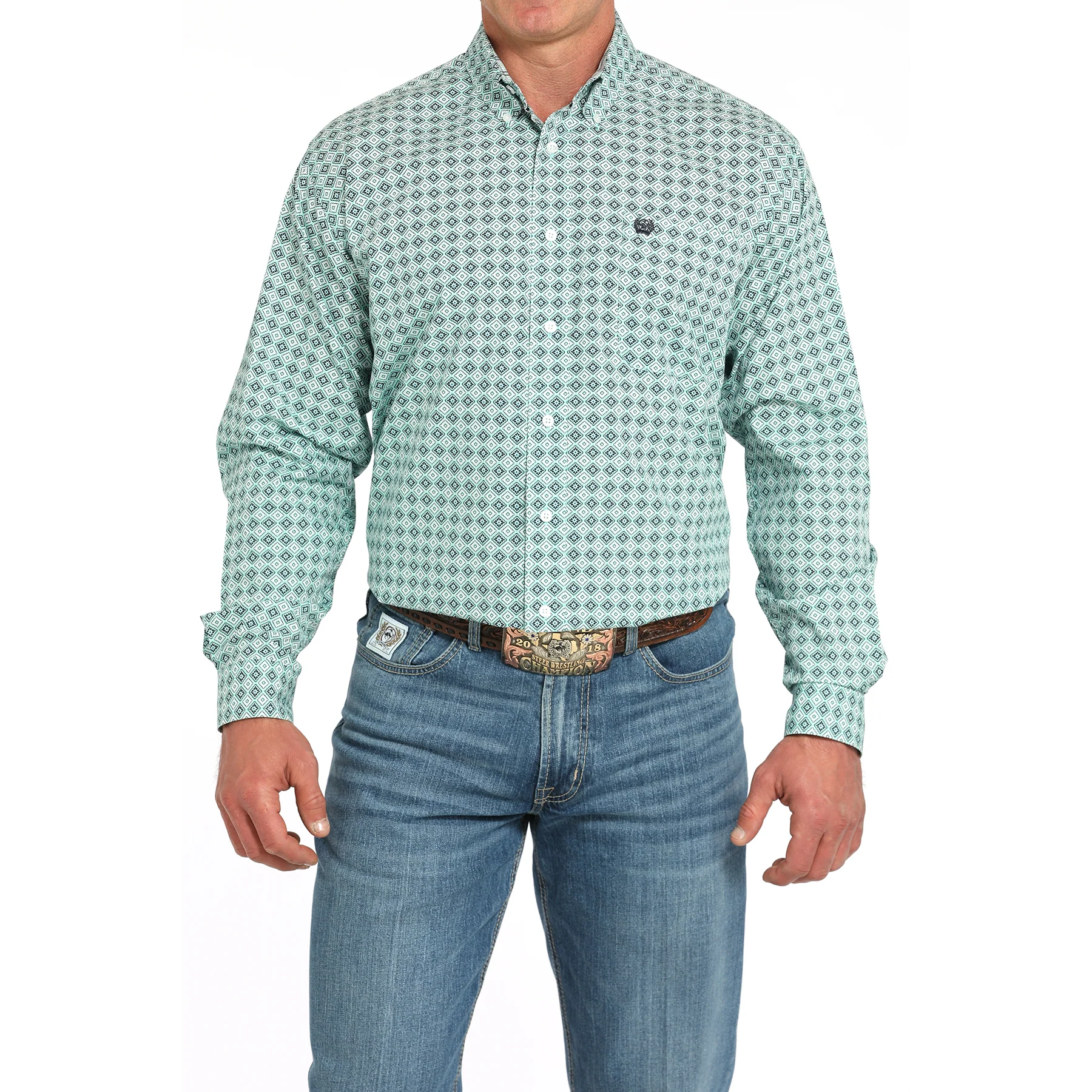 Cinch Men's Long Sleeve Print Shirt-Turquoise