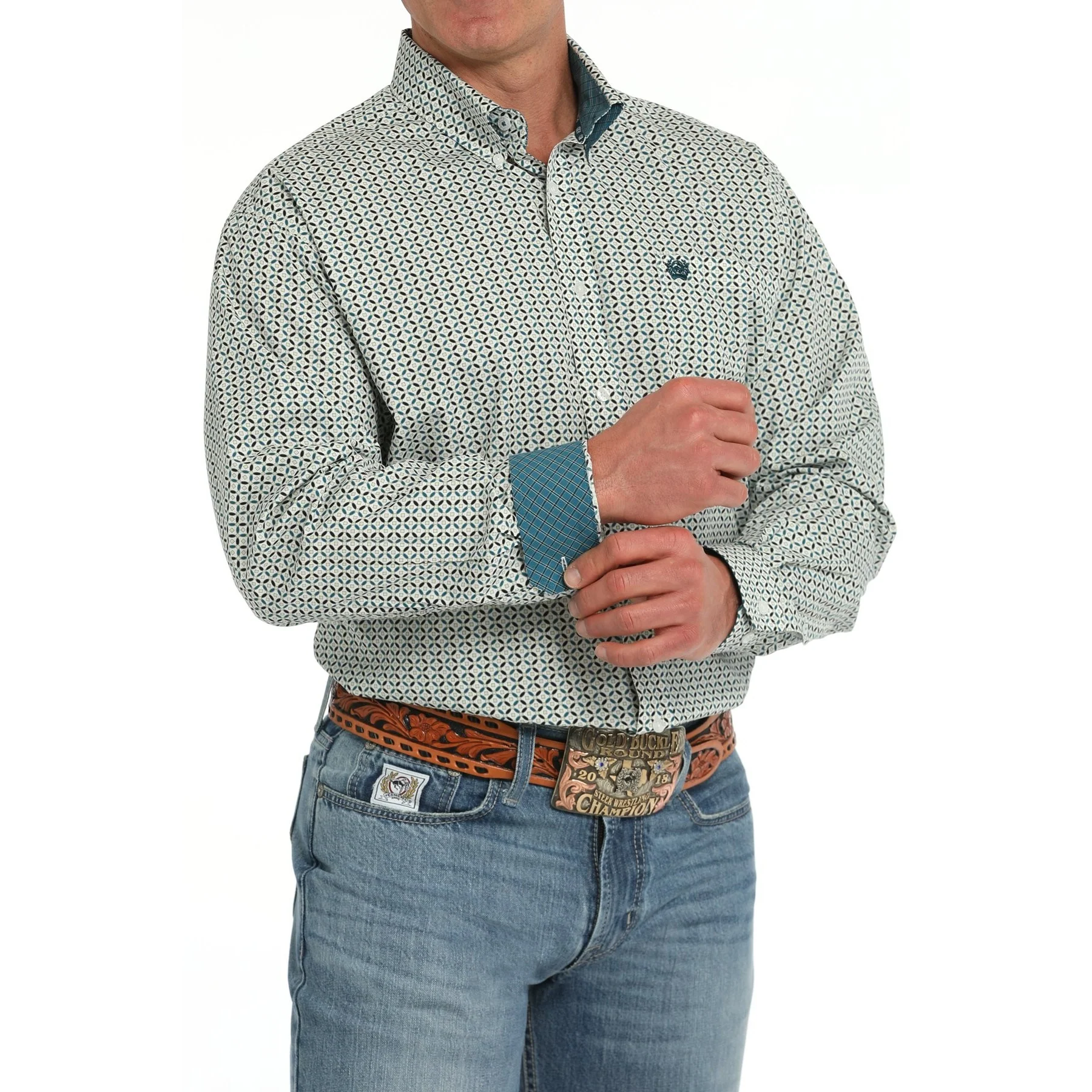Cinch Men's Long Sleeve Print Shirt - White
