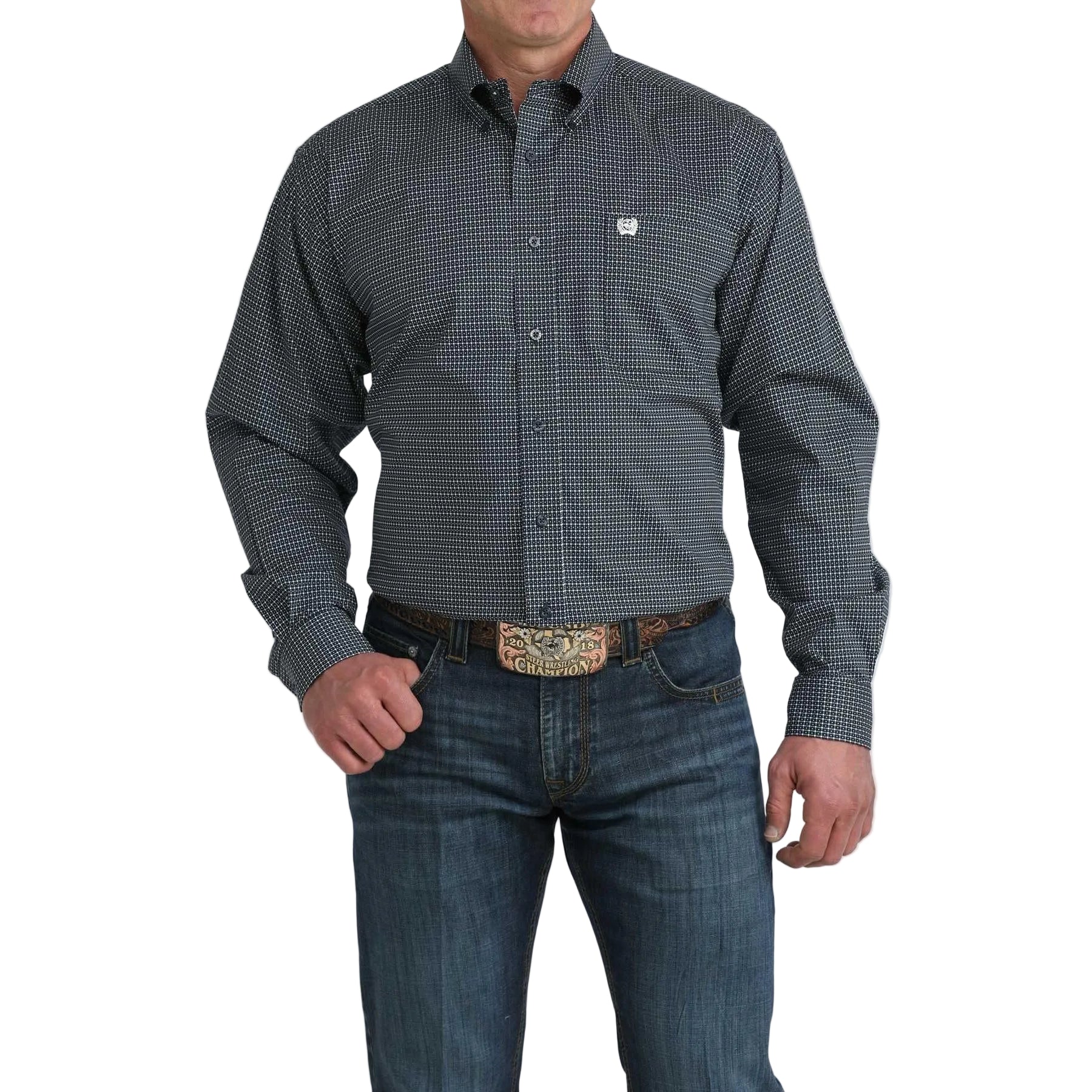 Cinch Men's Long Sleeve Print Western Shirt - Navy