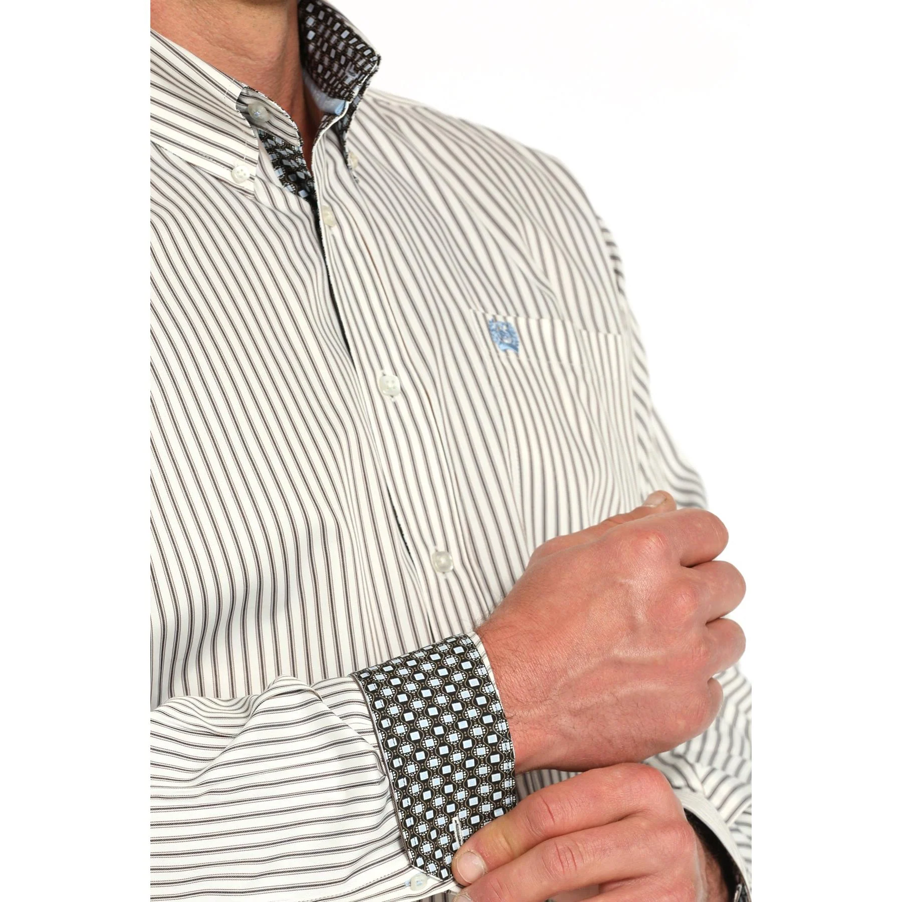 Cinch Men's Long Sleeve Stripe Shirt 725 - Cream - Image 2