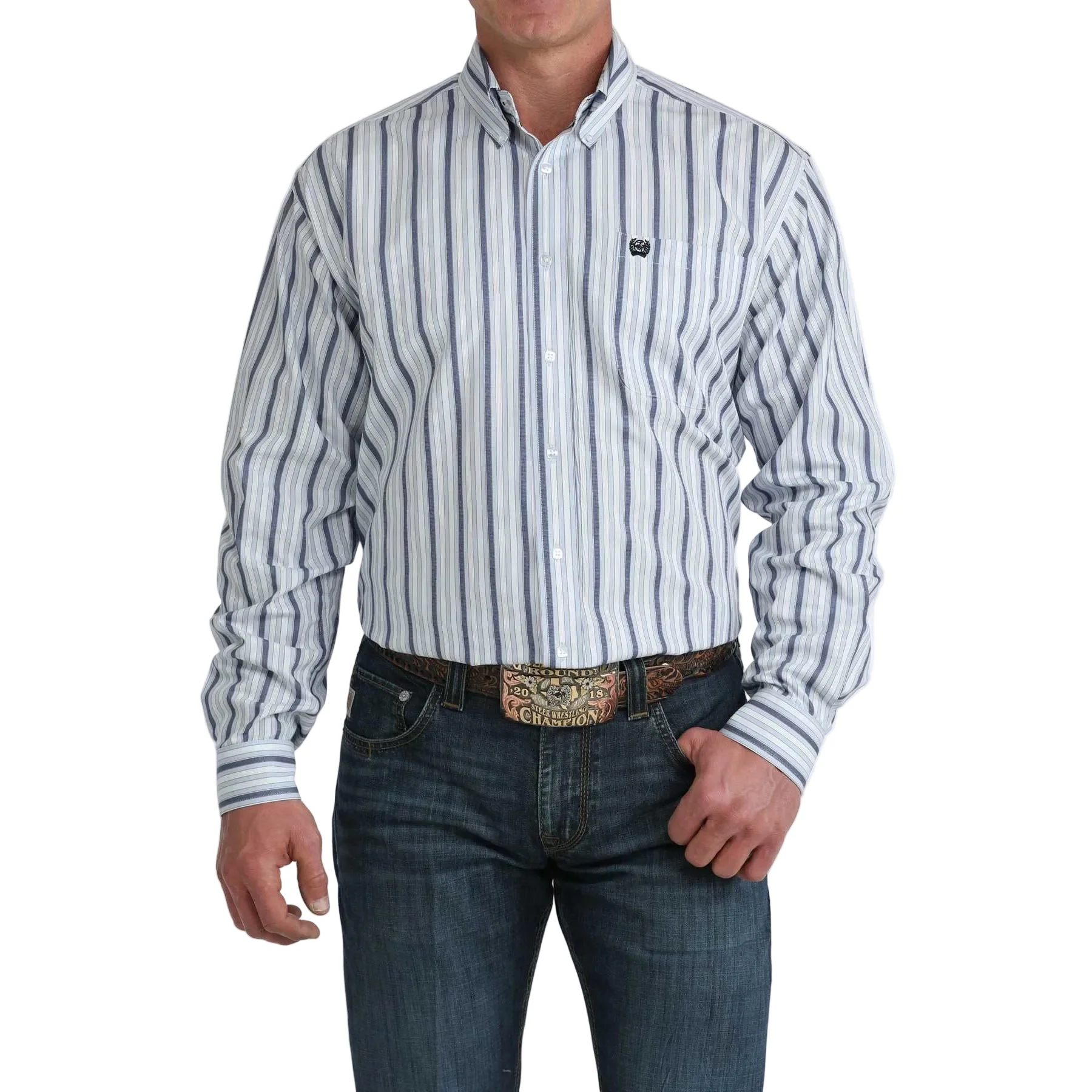 Cinch Men's Long Sleeve Stripe Western Shirt - Light Blue