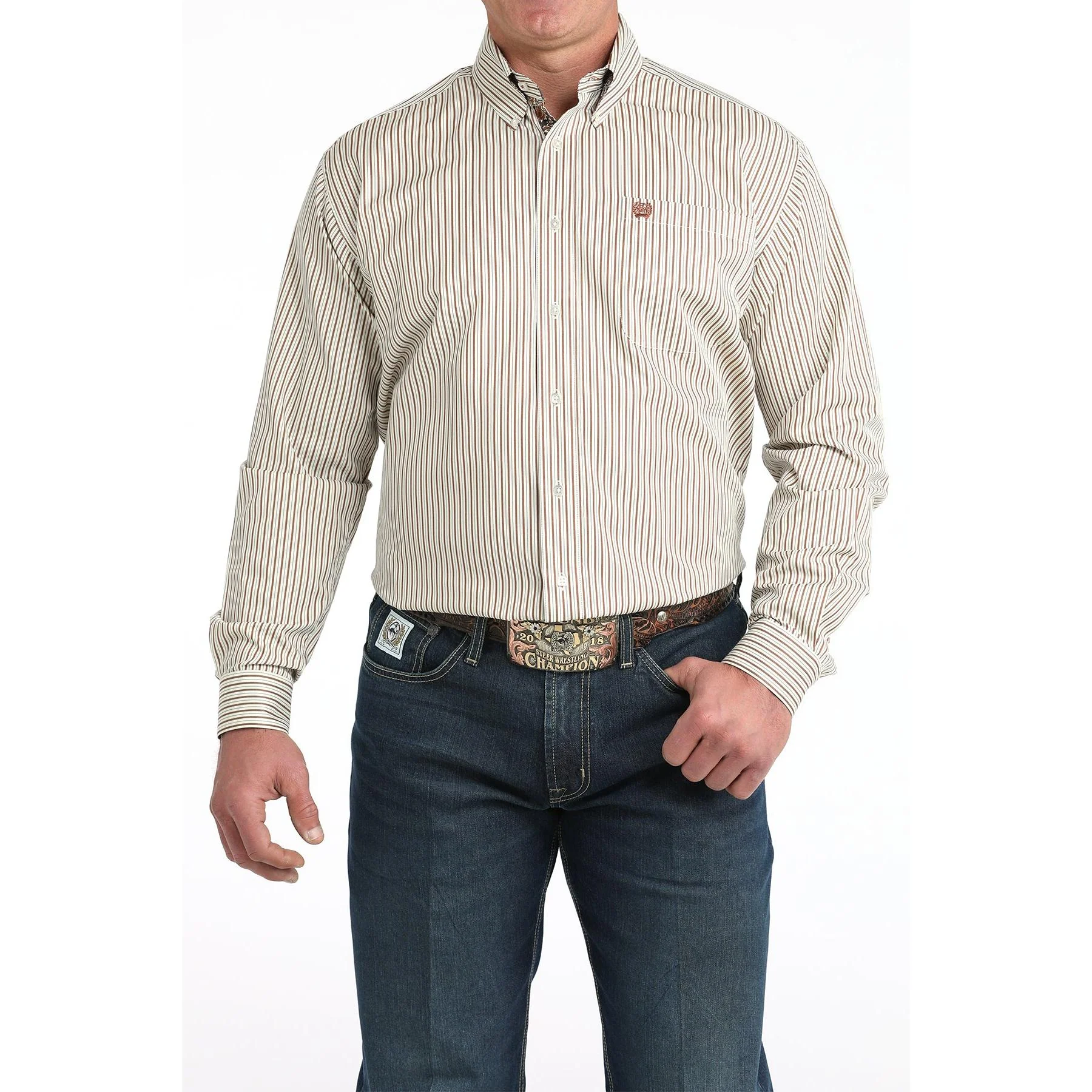 Cinch Men's Long Sleeve Striped Western Shirt- Cream