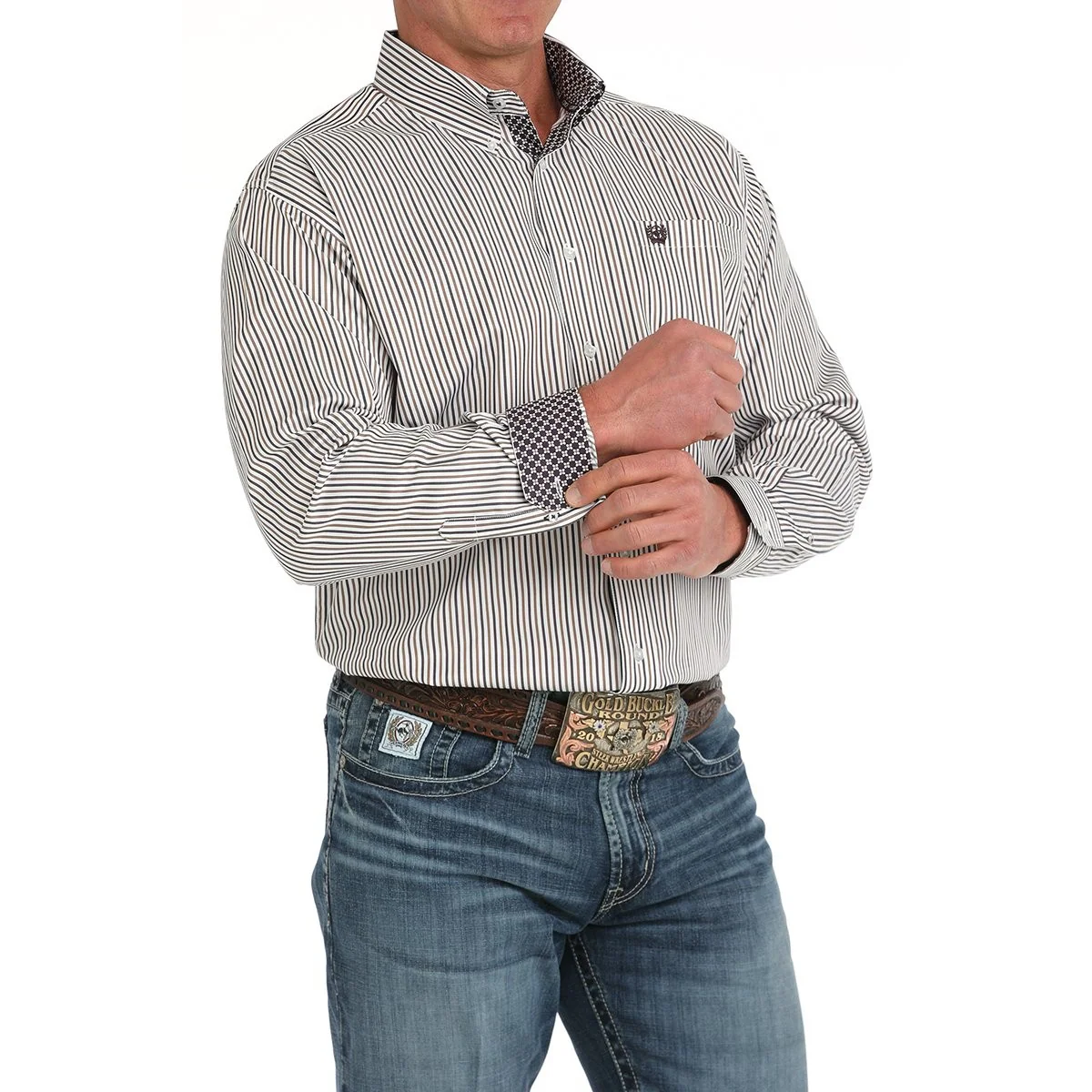 Cinch Men's Long Sleeve Striped Western Shirt- White