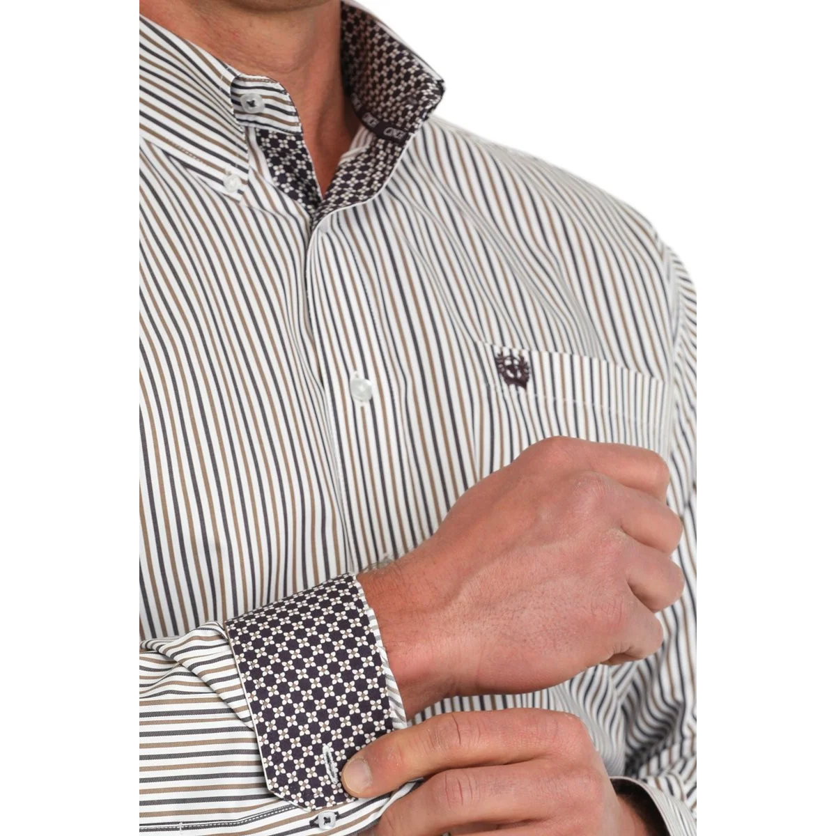 Cinch Men's Long Sleeve Striped Western Shirt- White - Image 2