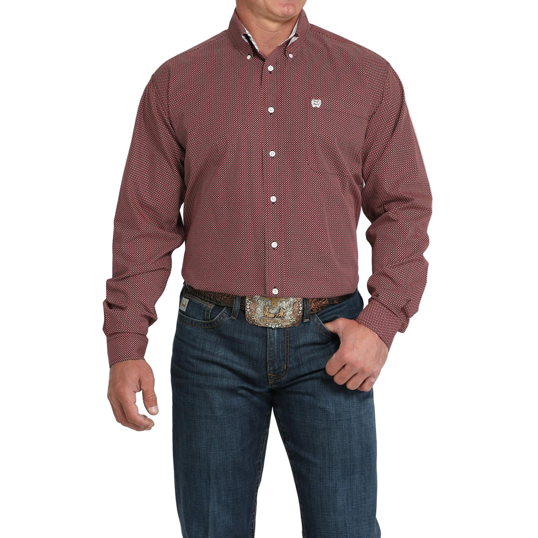 Cinch Men's Long Sleeve Western Patterned Shirt - Red