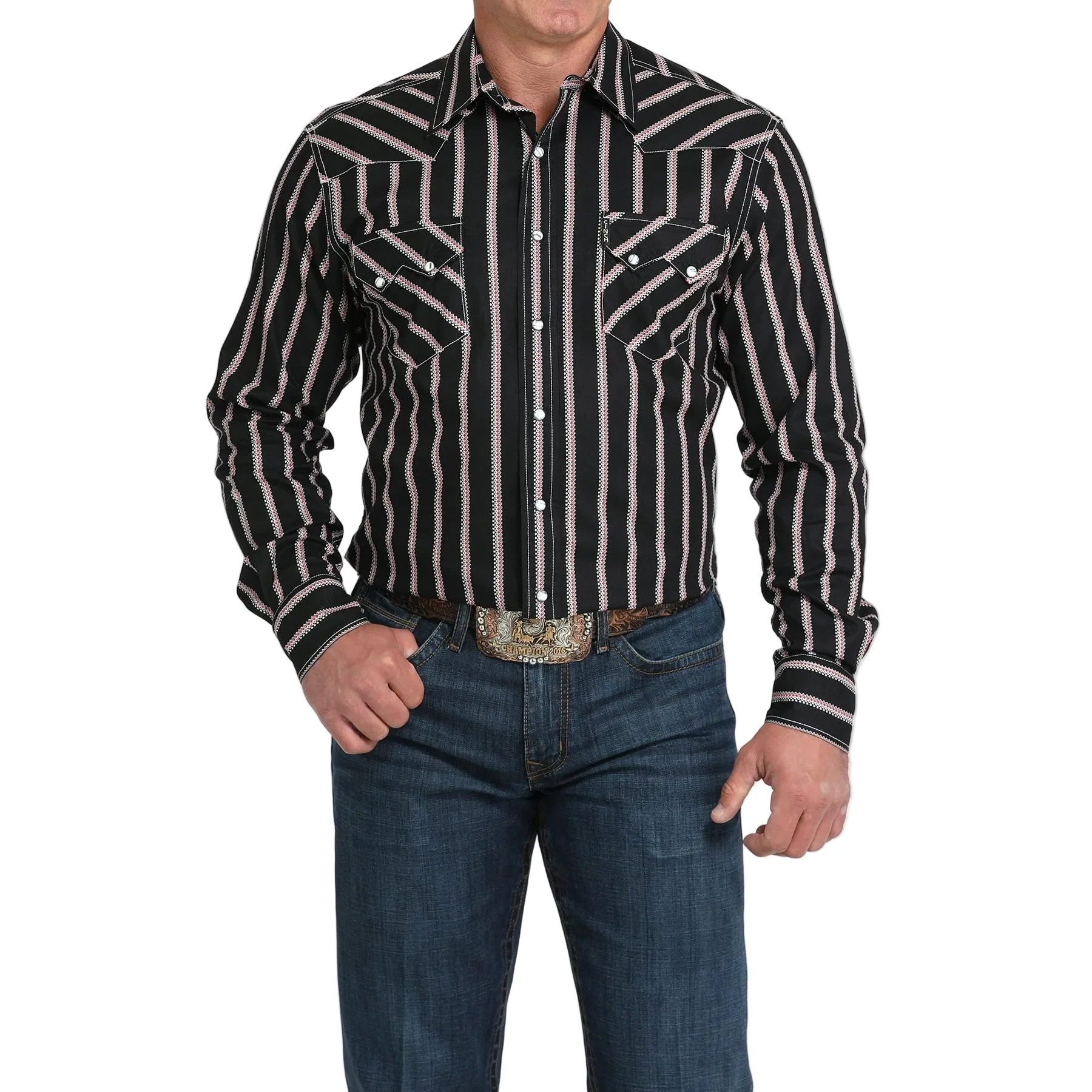 Cinch Men's Long Sleeve Western Stripe Shirt - Black