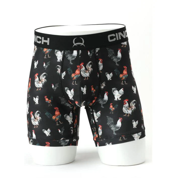 **Cinch Men's Pin Up 6" Rooster Boxer Brief- Black