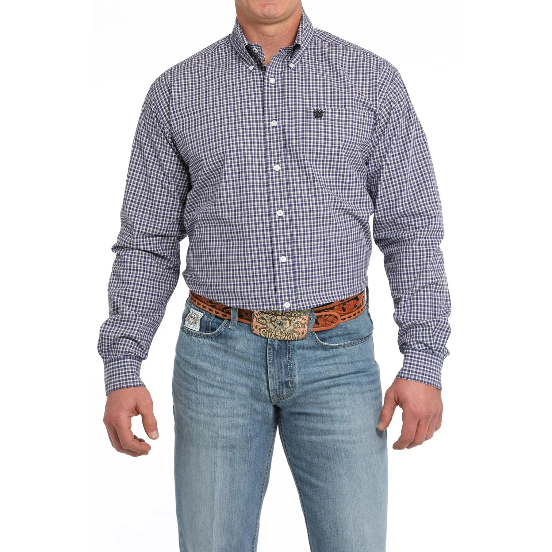 Cinch Men's Plaid Long Sleeve Shirt - Purple