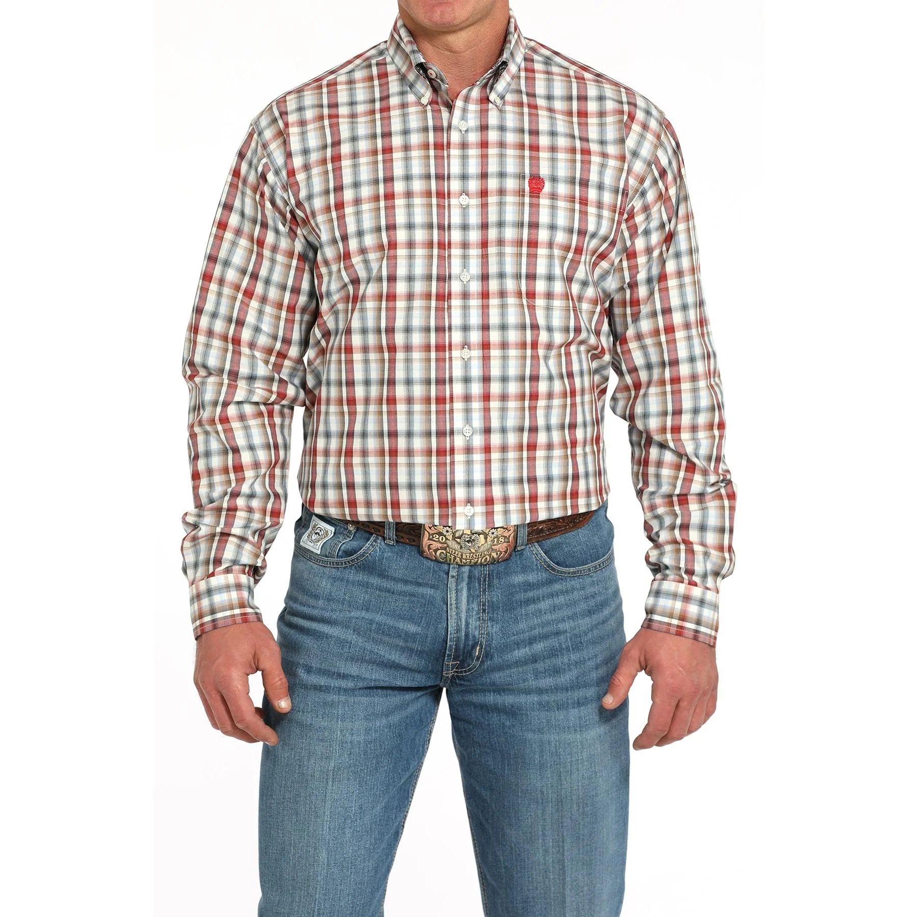 Cinch Men's Print Long Sleeve Plaid Shirt 725 - Cream